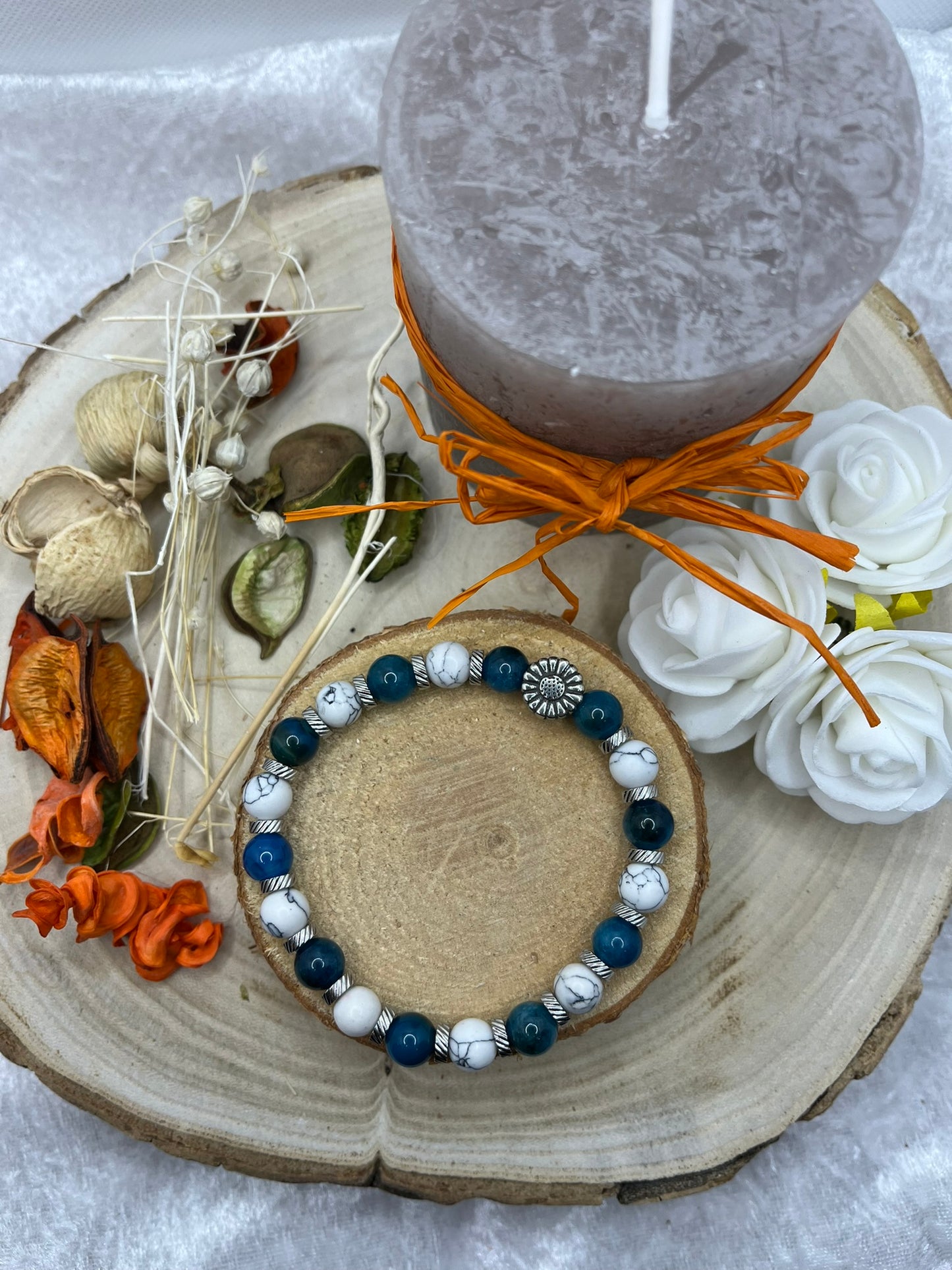 Bracelet Perte de Poids - Howlite et Apatite Bleue - Séparateur en Acier inoxydable.