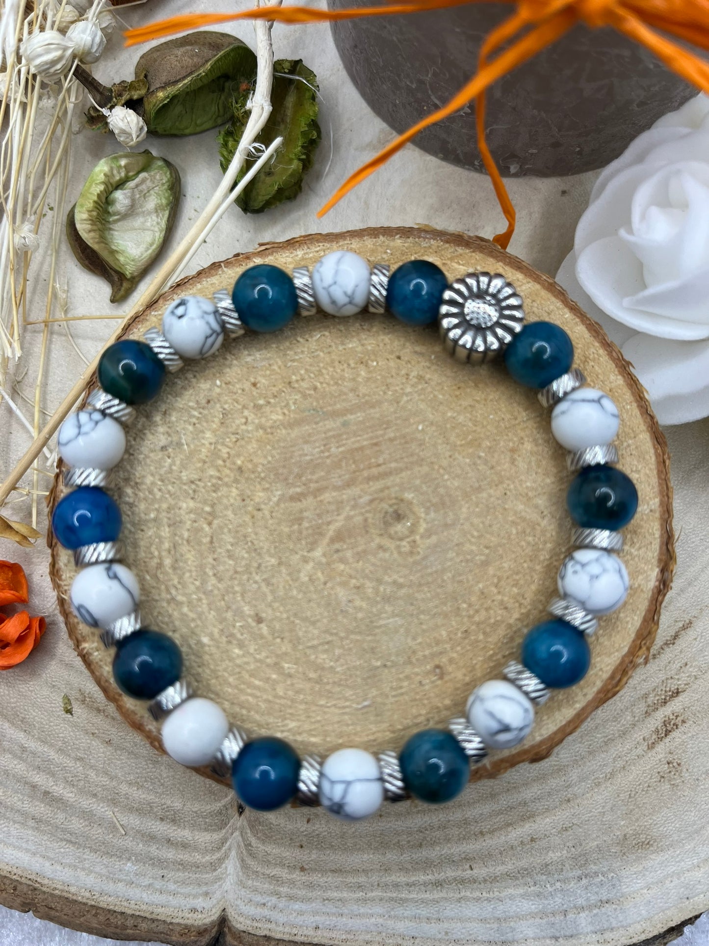Bracelet Perte de Poids - Howlite et Apatite Bleue - Séparateur en Acier inoxydable.