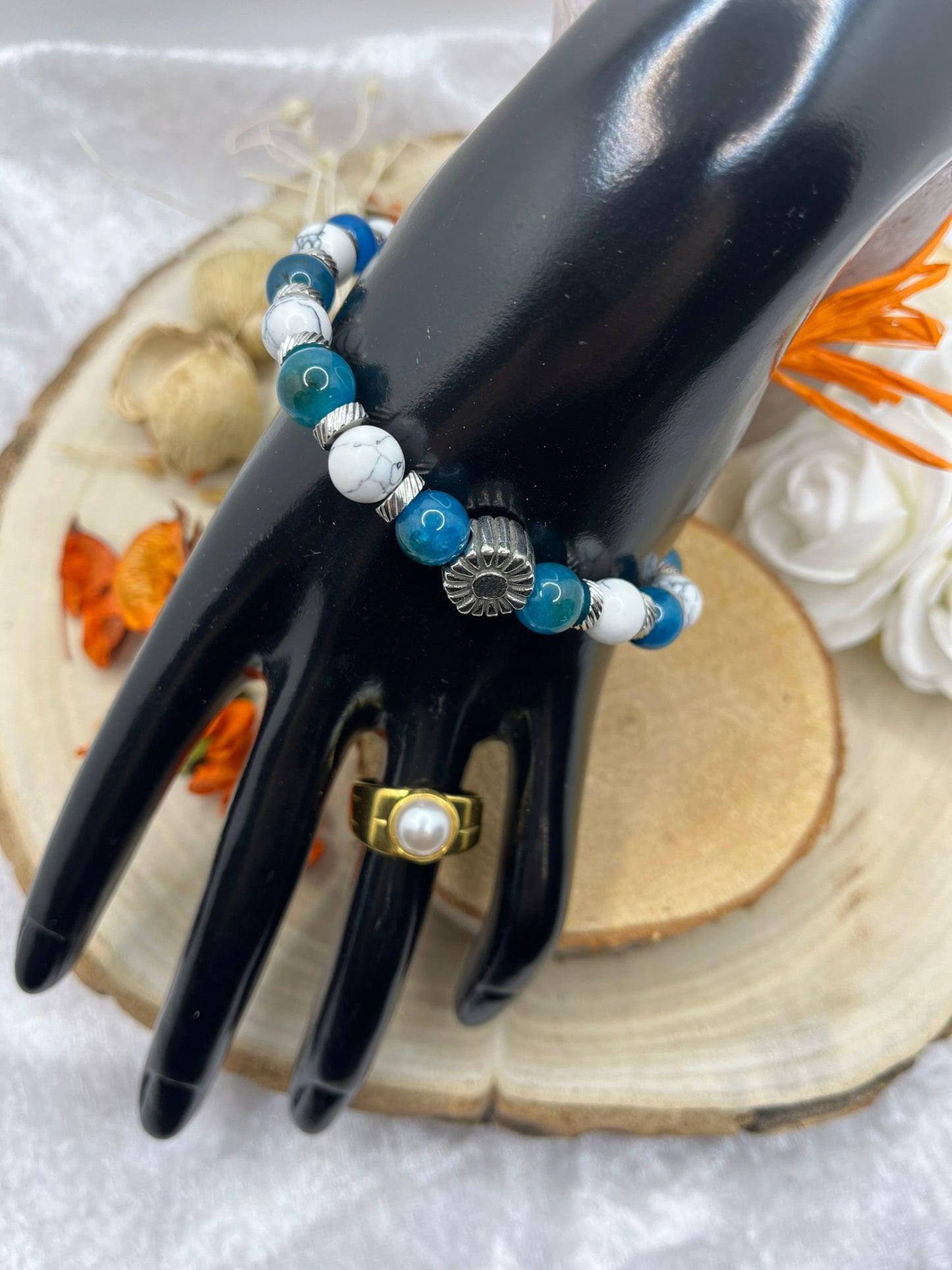 Bracelet Perte de Poids - Howlite et Apatite Bleue - Séparateur en Acier inoxydable.