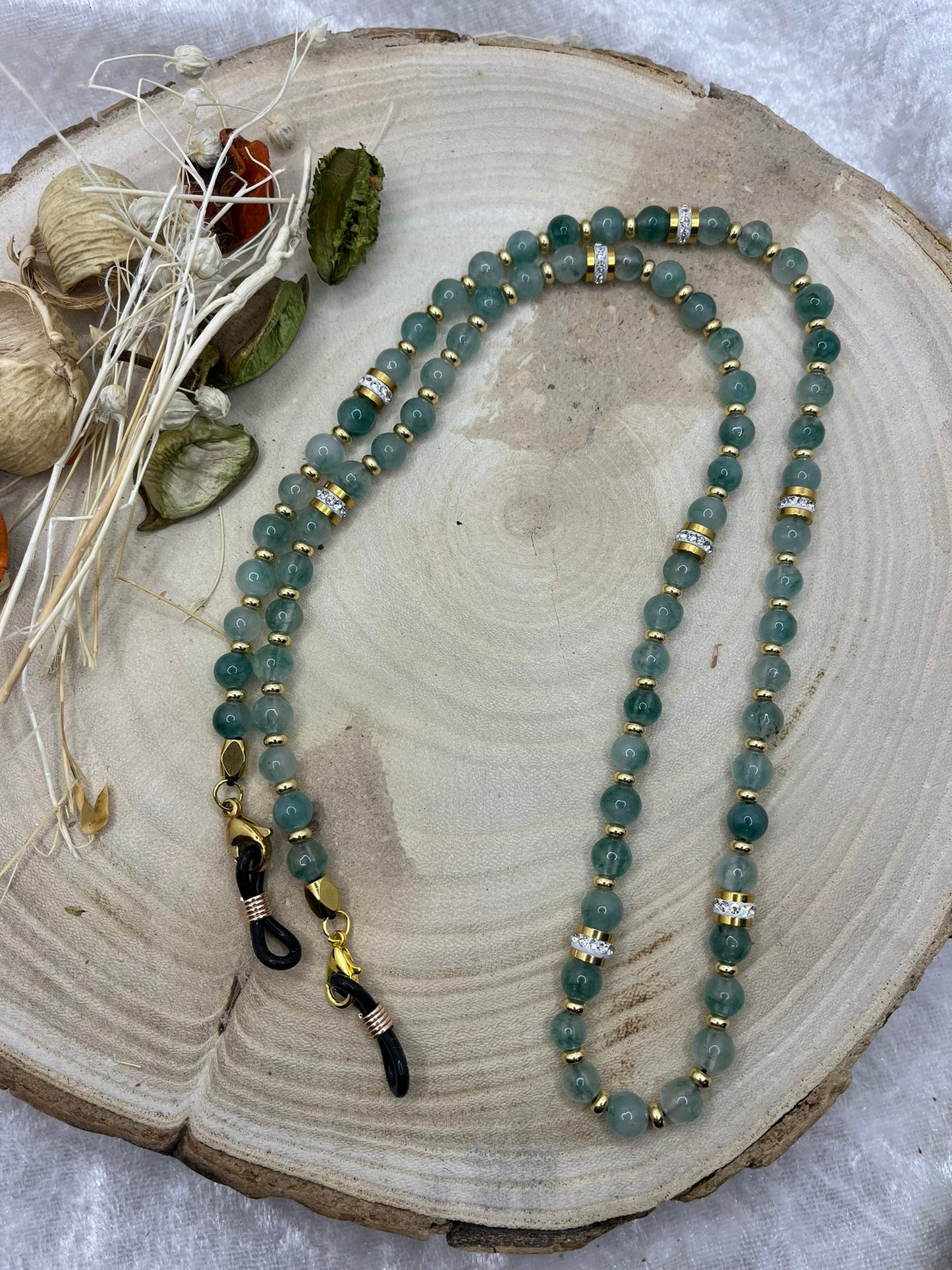Cordon à Lunette en Perles de Pierres Naturelles Jade vert - Fait Main