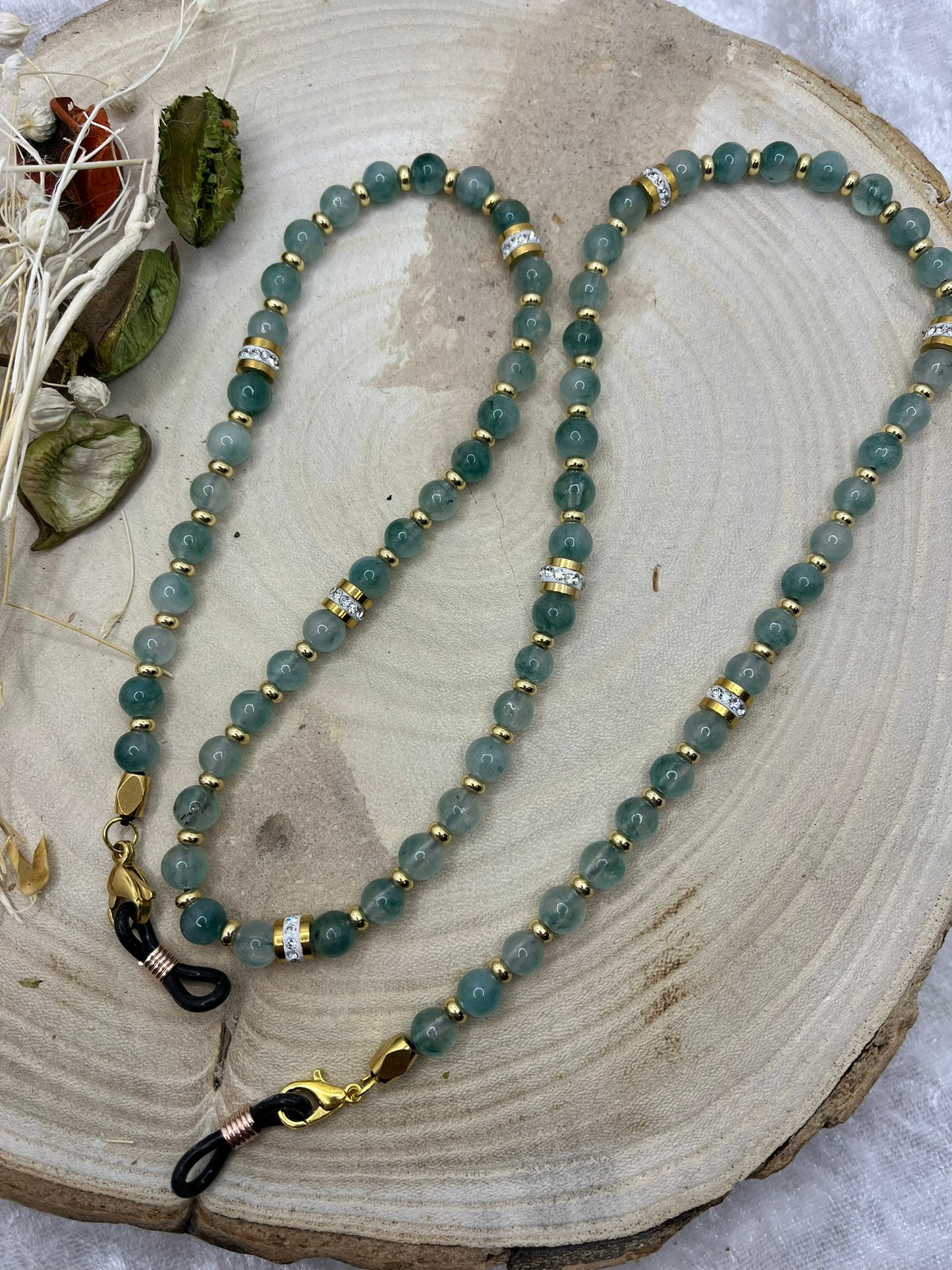 Cordon à Lunette en Perles de Pierres Naturelles Jade vert - Fait Main