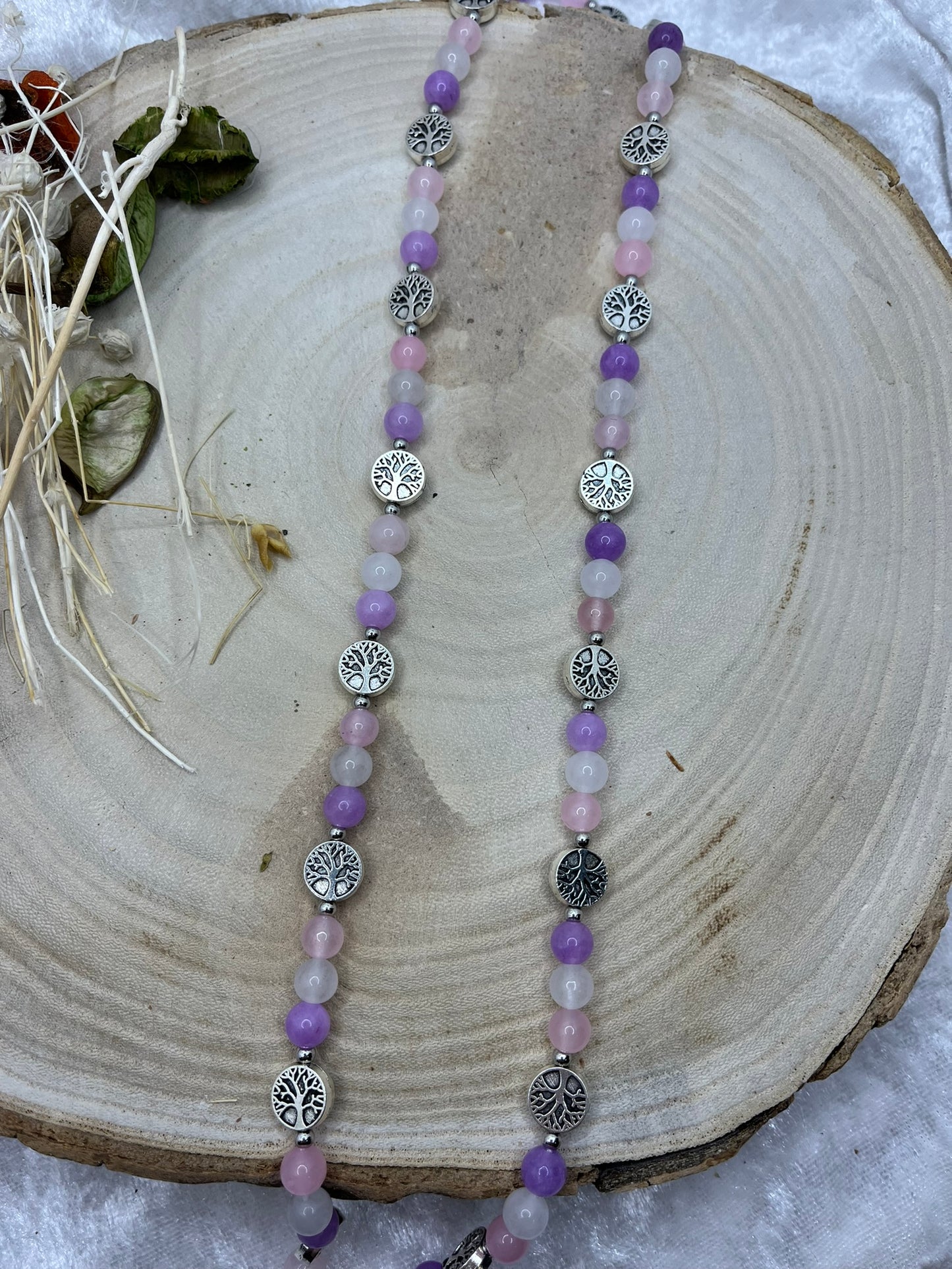 Cordon à Lunette en Perles de Pierres Naturelles - Pierre de Lune, Quartz Rose, Améthyste - Fait Main