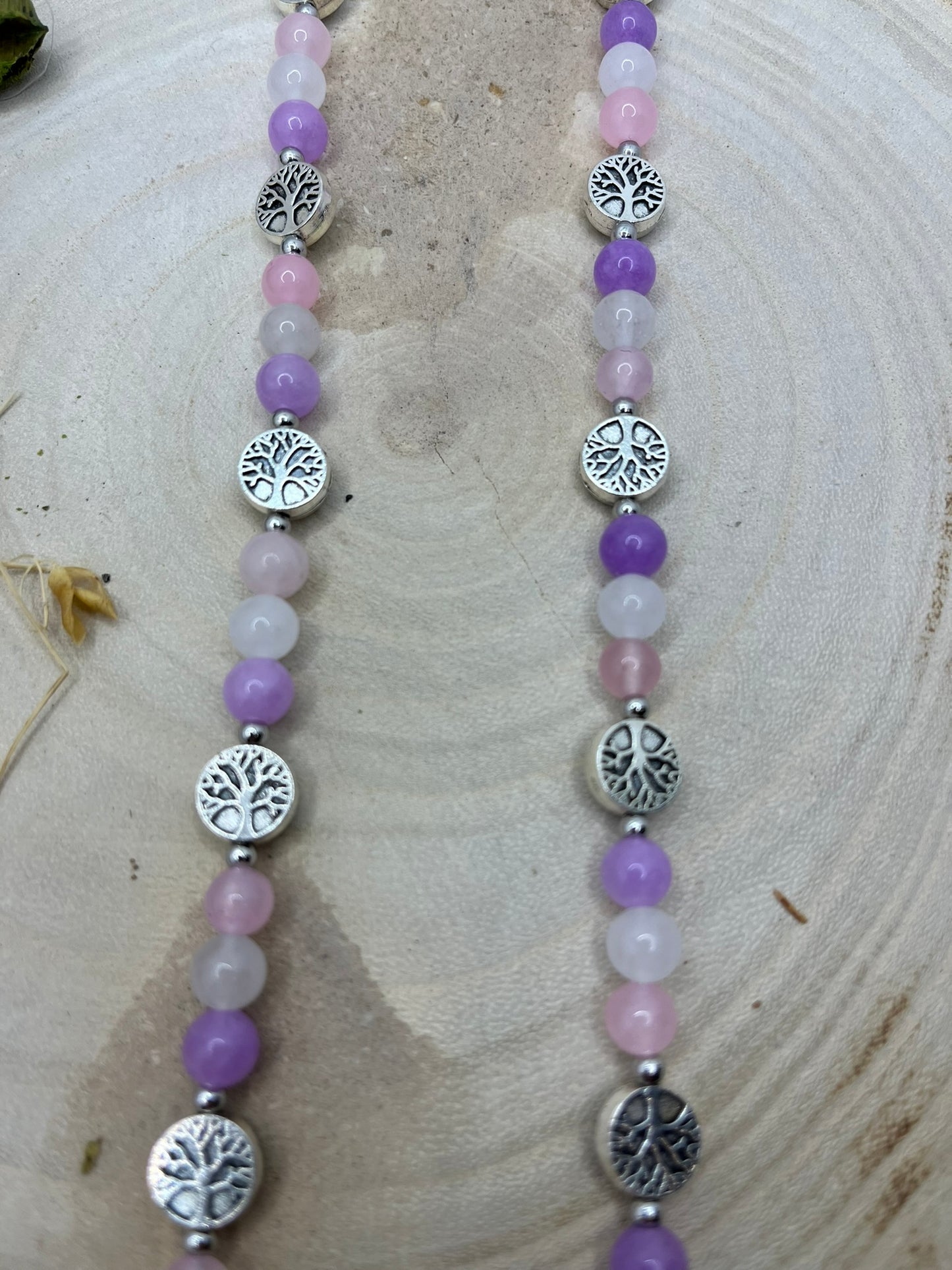 Cordon à Lunette en Perles de Pierres Naturelles - Pierre de Lune, Quartz Rose, Améthyste - Fait Main