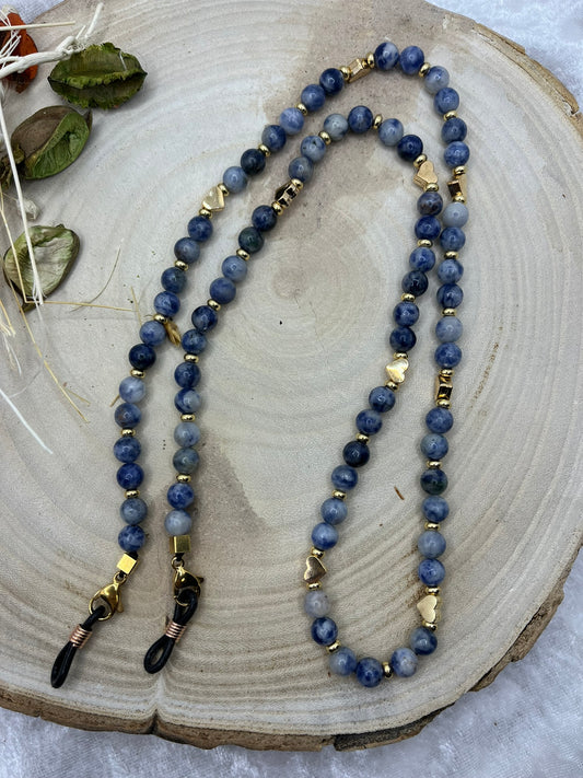 Cordon à lunette en Perles de Pierres Naturelles - Sodalite - Fait Main