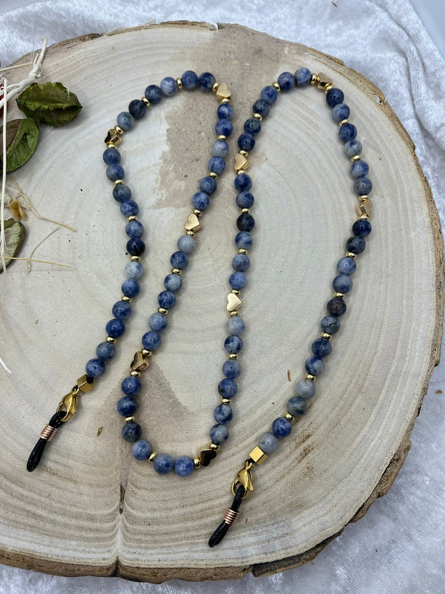 Cordon à lunette en Perles de Pierres Naturelles - Sodalite - Fait Main