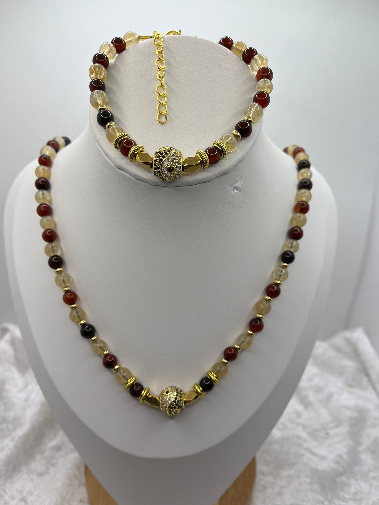 Ensemble Collier + Bracelet en Pierres Naturelles - Cornaline, Citrine - Fait Main