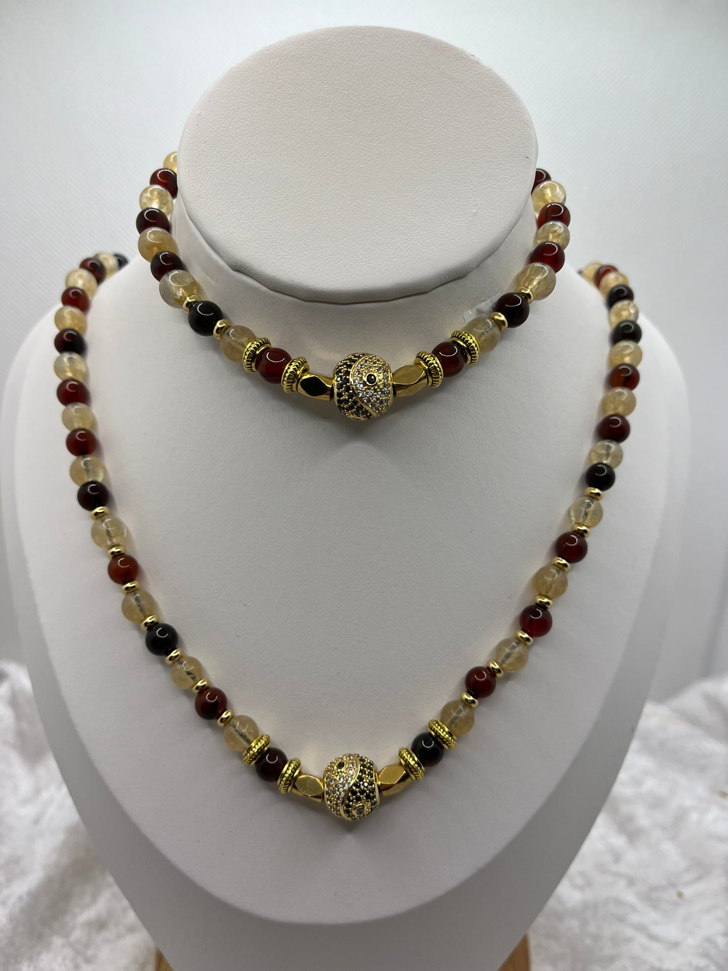 Ensemble Collier + Bracelet en Pierres Naturelles - Cornaline, Citrine - Fait Main