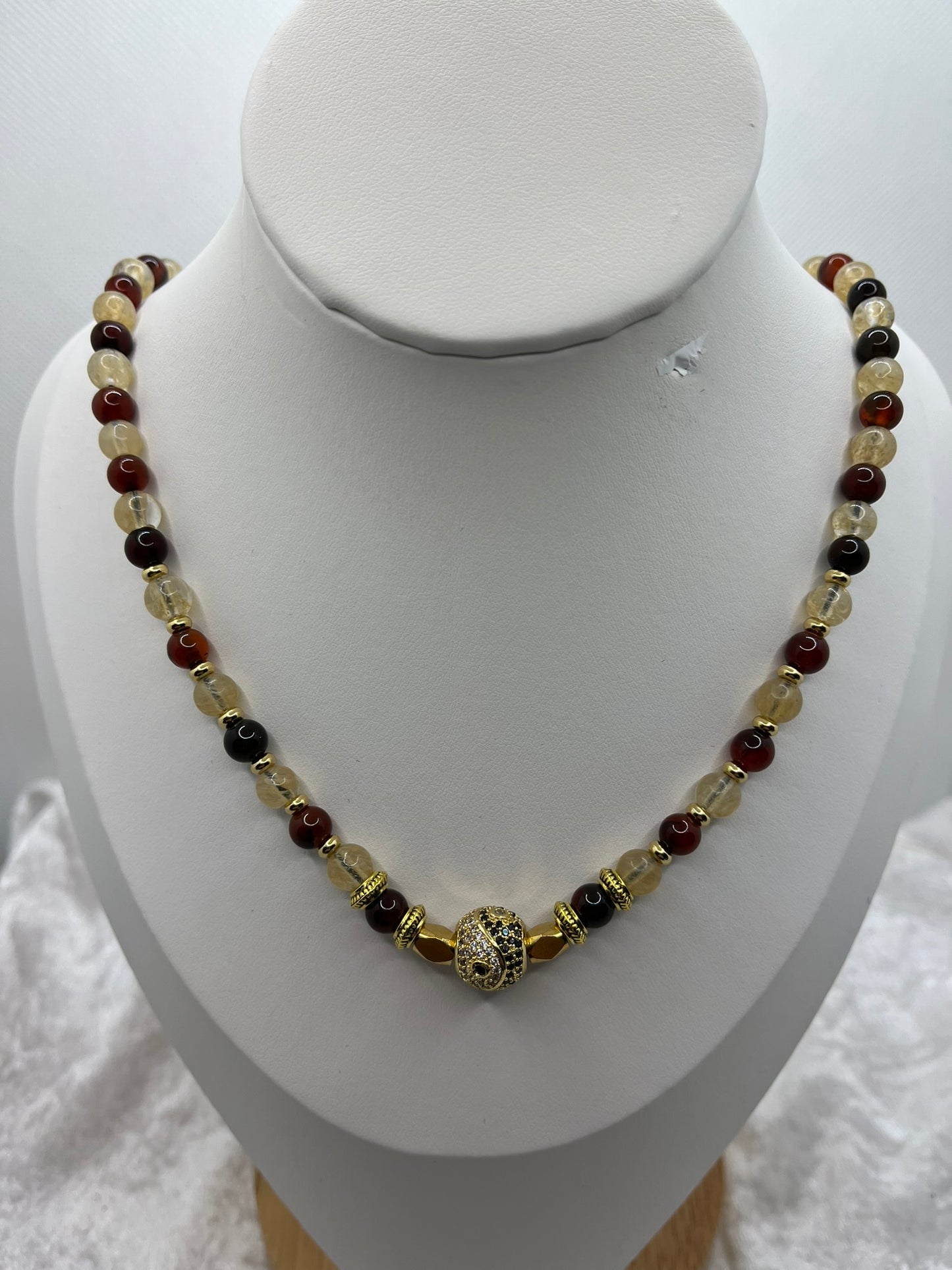 Ensemble Collier + Bracelet en Pierres Naturelles - Cornaline, Citrine - Fait Main