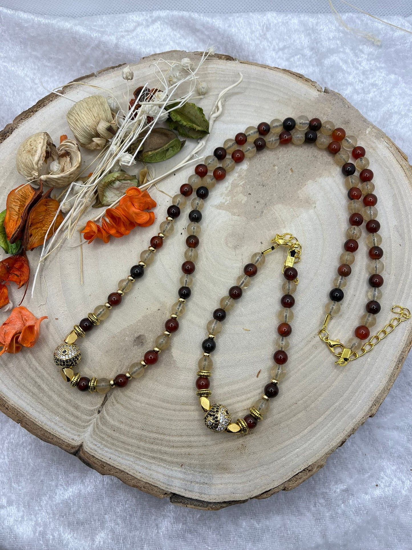 Ensemble Collier + Bracelet en Pierres Naturelles - Cornaline, Citrine - Fait Main