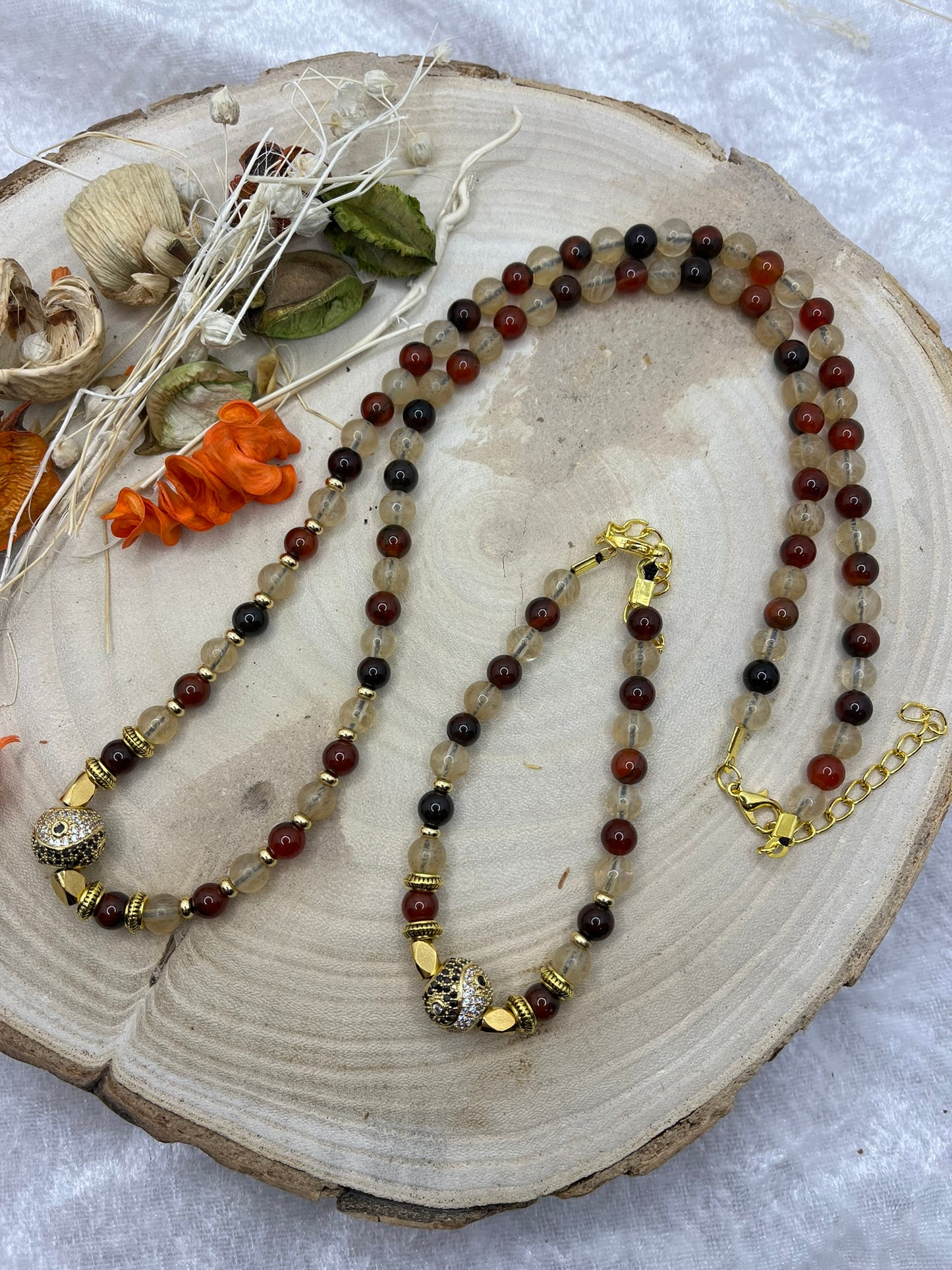 Ensemble Collier + Bracelet en Pierres Naturelles - Cornaline, Citrine - Fait Main