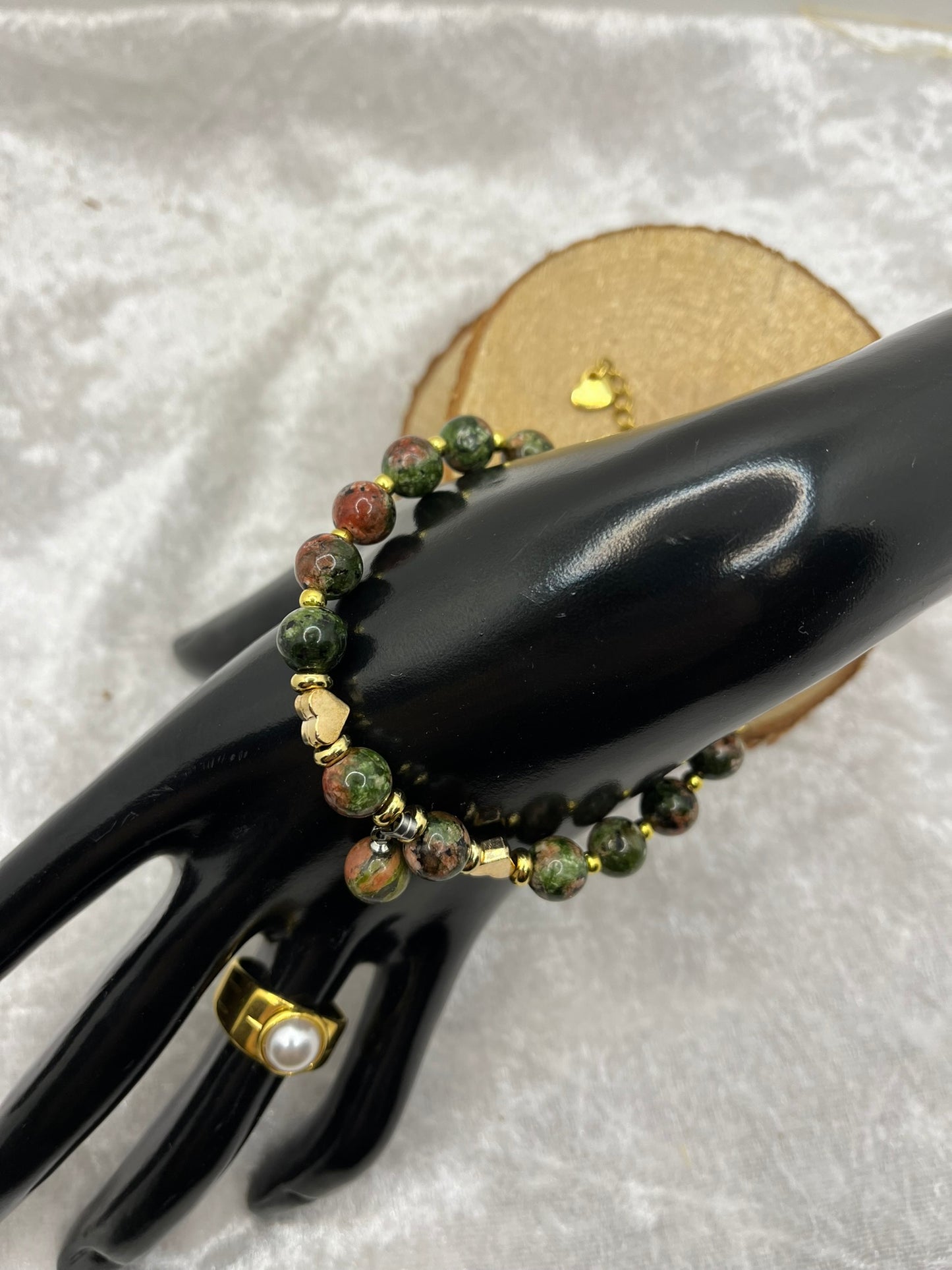 Ensemble Chic Collier - Bracelet - Boucles d'oreille En pierre naturelle Unakite - Fait Main