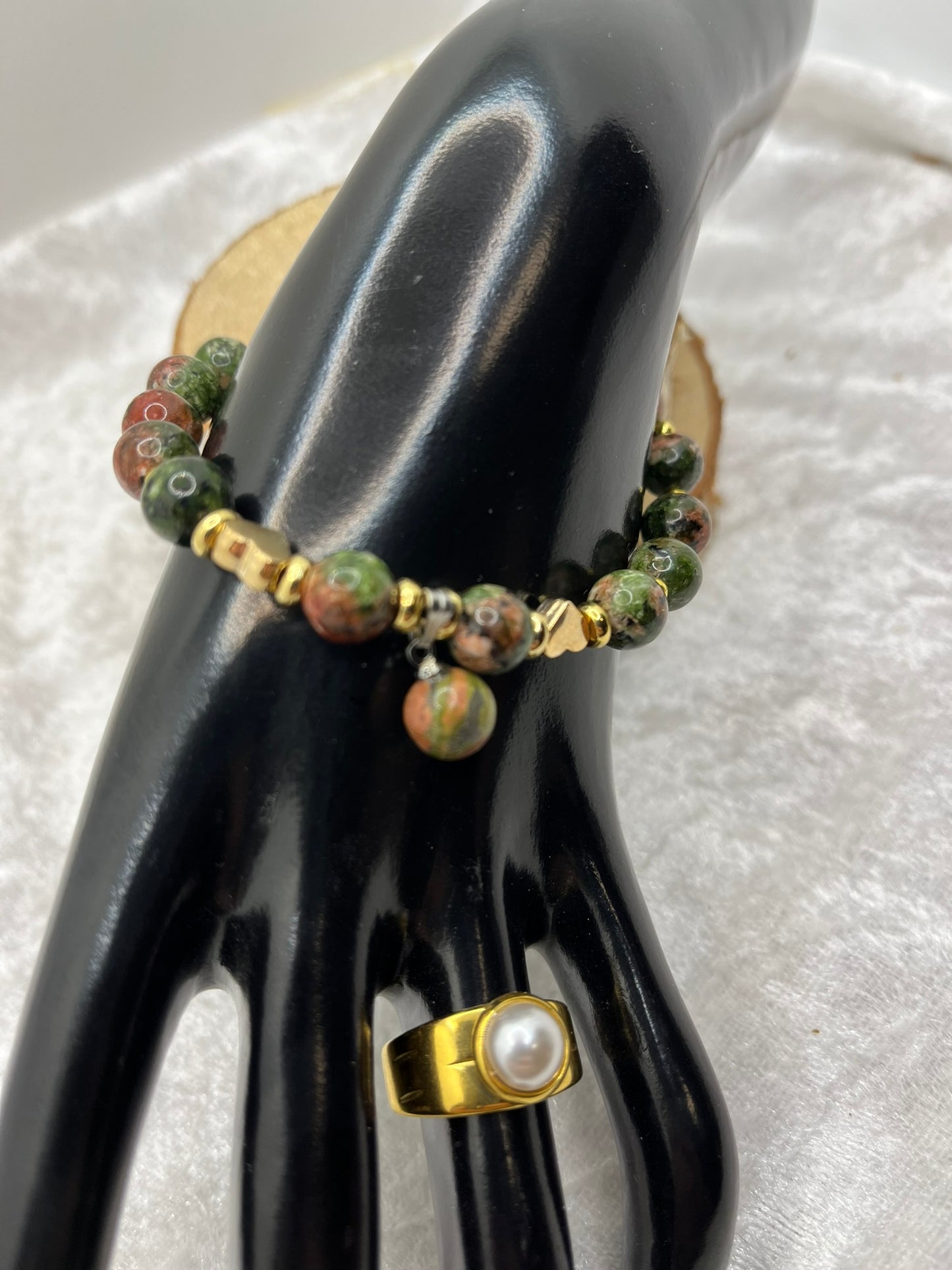 Ensemble Chic Collier - Bracelet - Boucles d'oreille En pierre naturelle Unakite - Fait Main