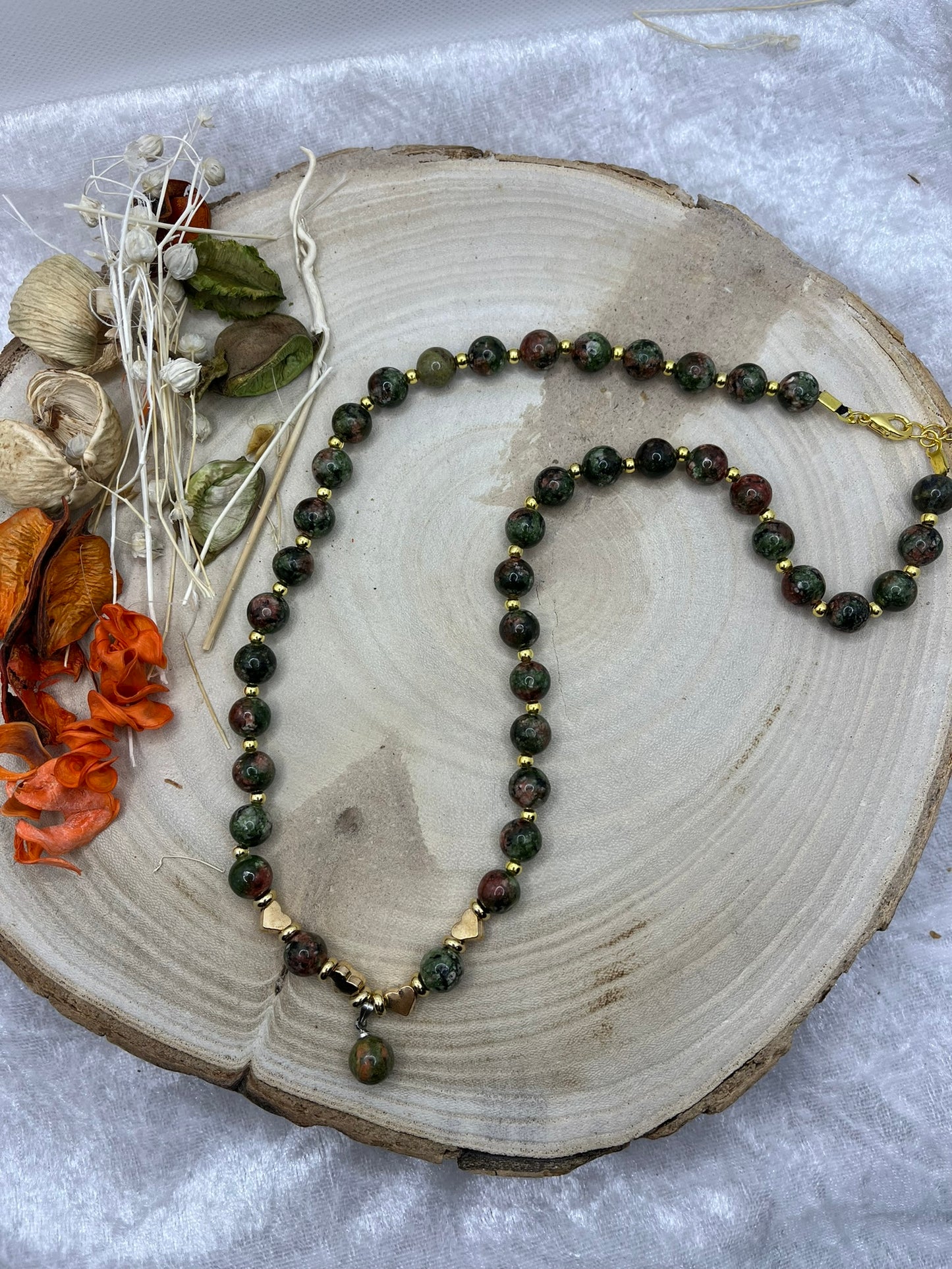 Ensemble Chic Collier - Bracelet - Boucles d'oreille En pierre naturelle Unakite - Fait Main