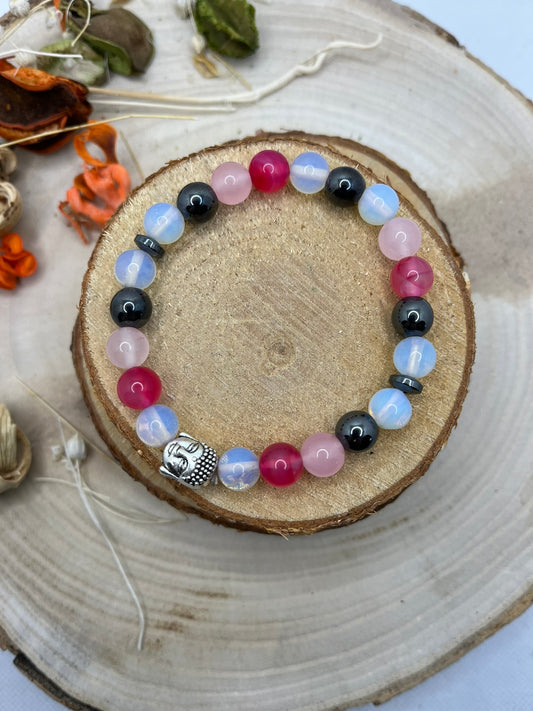 Bracelets pierres naturelles - Quartz Rose/Pierre d'Opale/Hématite
