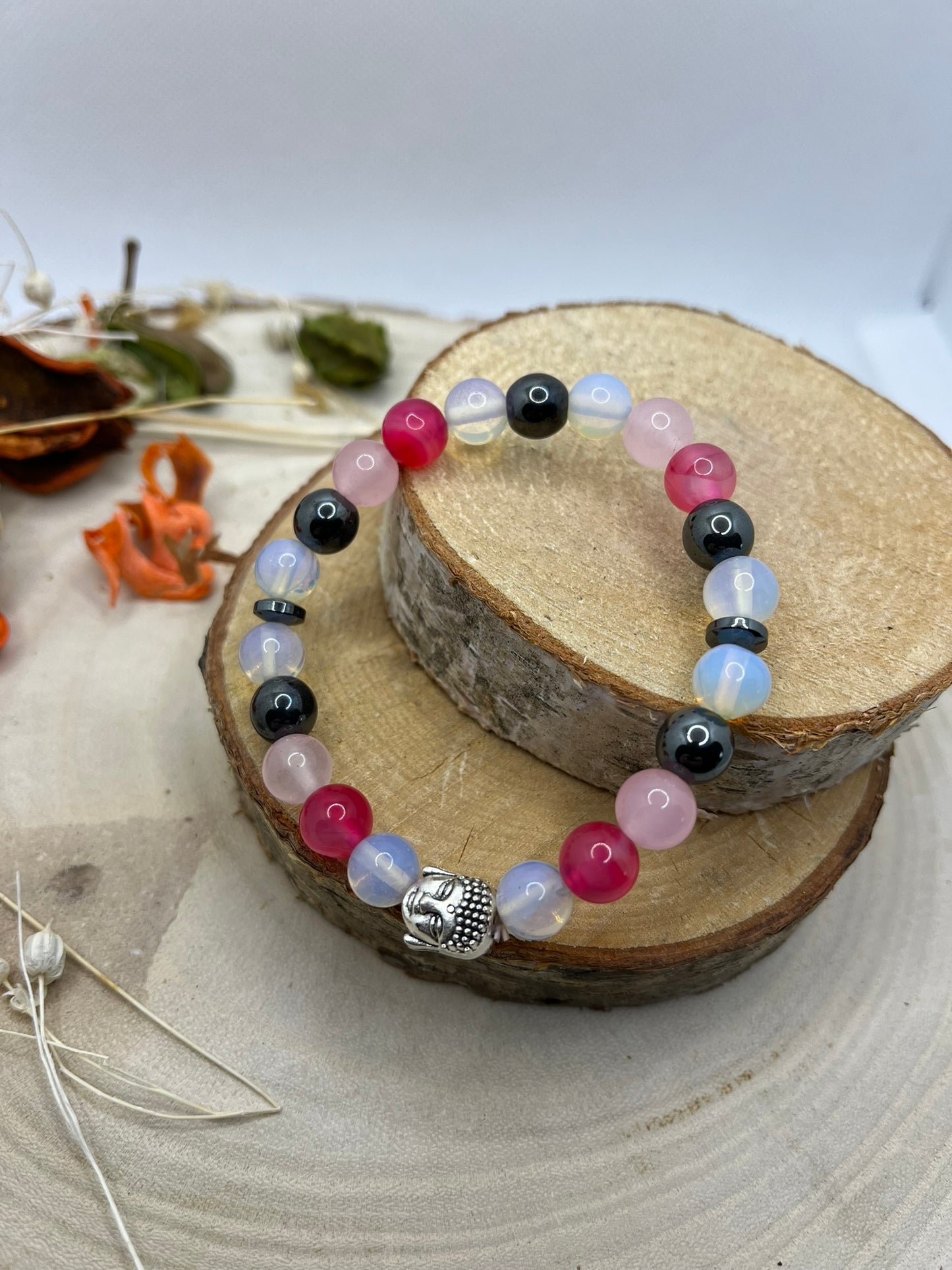 Bracelets pierres naturelles - Quartz Rose/Pierre d'Opale/Hématite