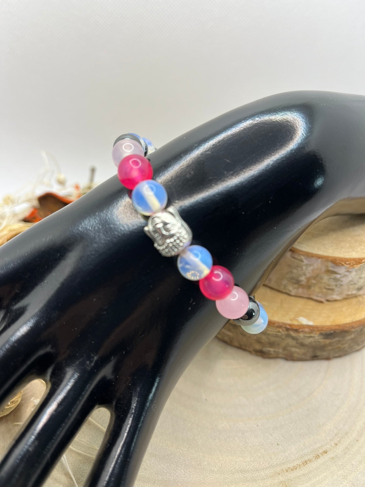 Bracelets pierres naturelles - Quartz Rose/Pierre d'Opale/Hématite
