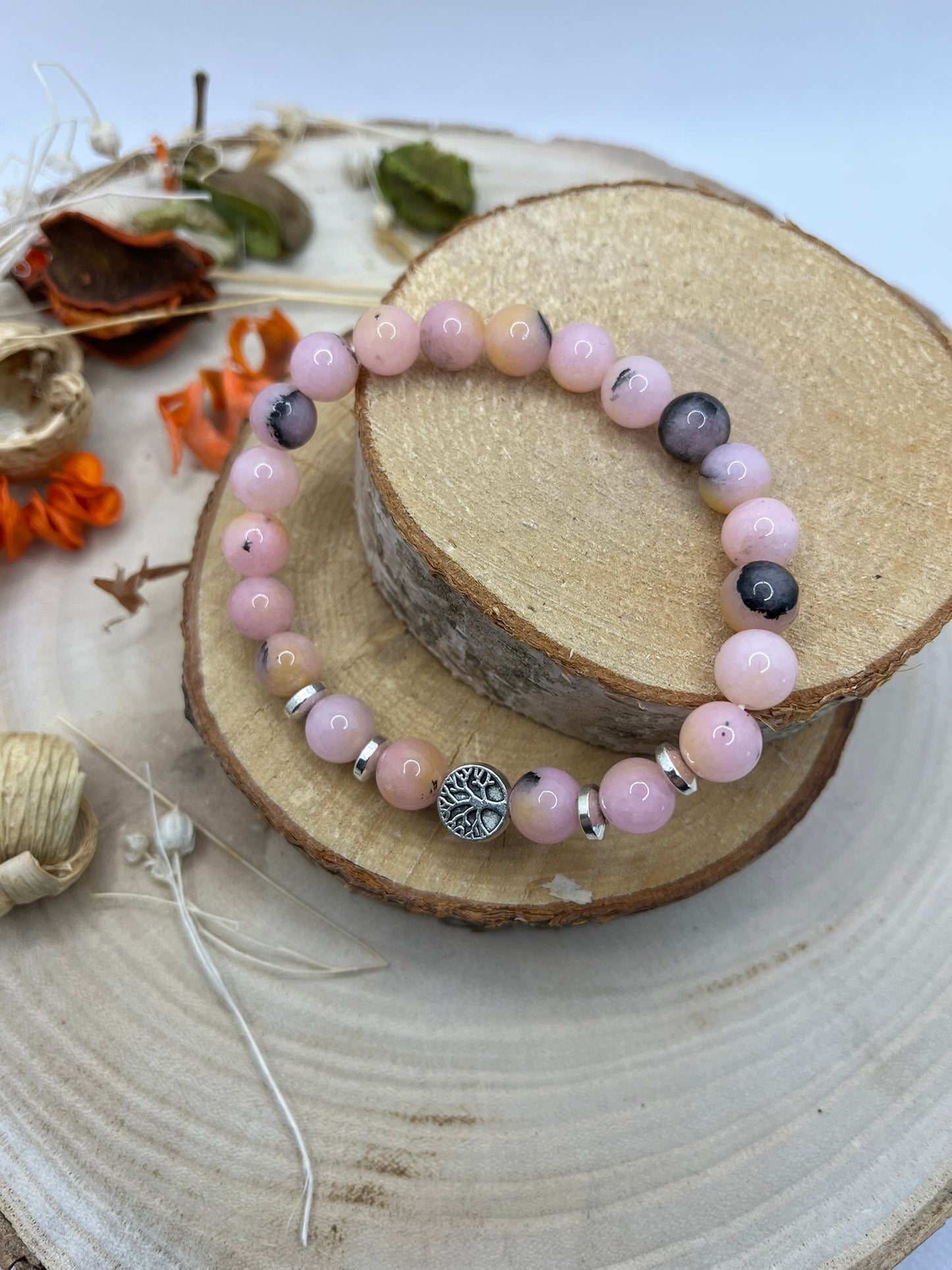 Bracelets pierres - Opale Rose Avec son arbre de vie