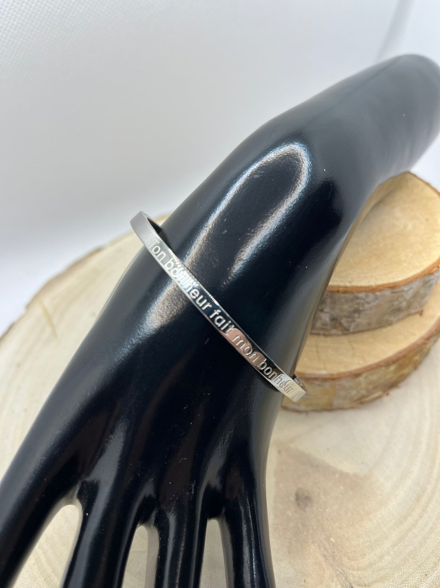 Bracelet Jonc à message ( Ton bonheur fait mon bonheur ) - Acier inoxydable en argenté