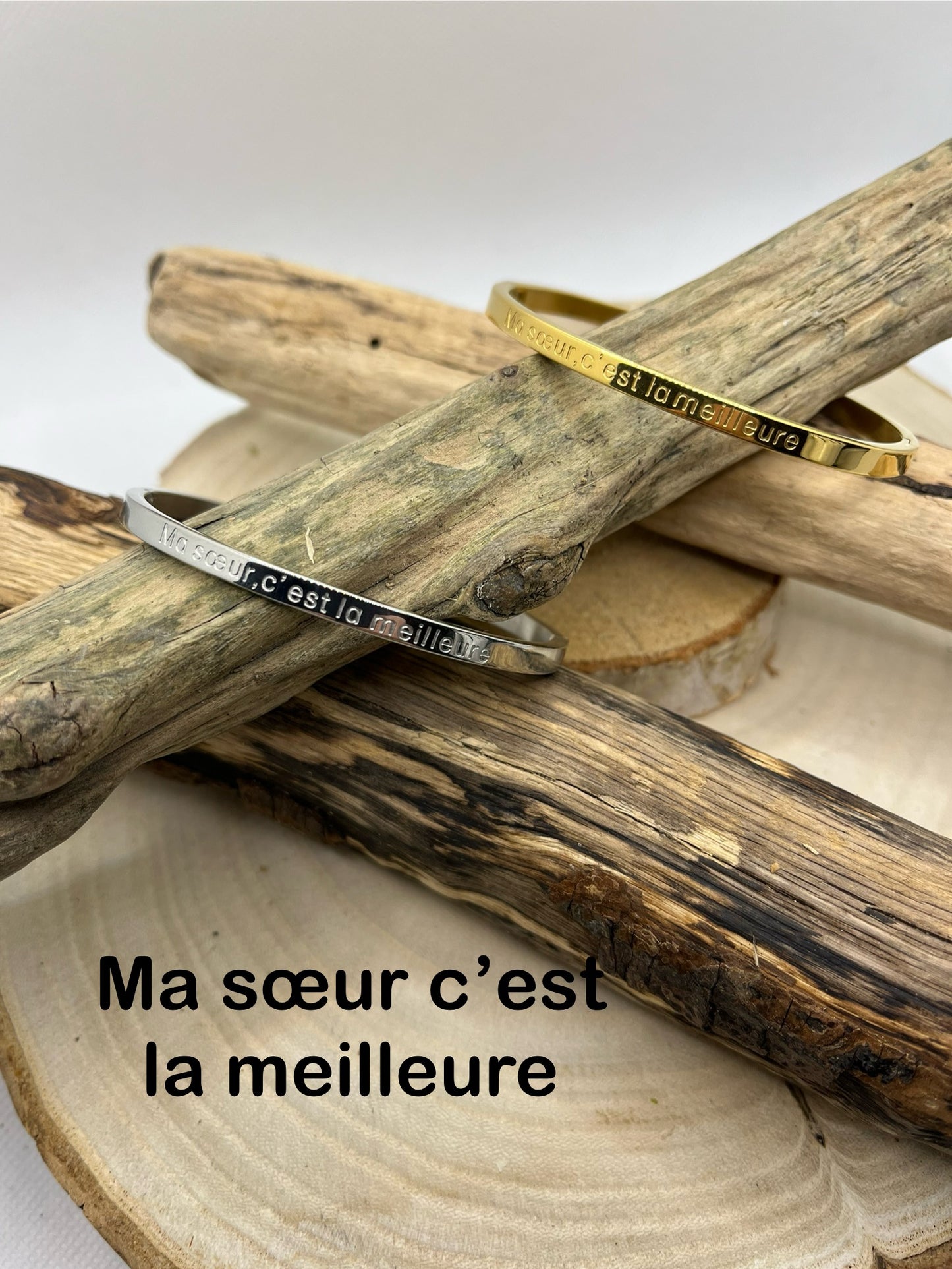 Bracelet Jonc à Message (Ma soeur, c'est la meilleure) - Acier inoxydable en Doré et en Argent