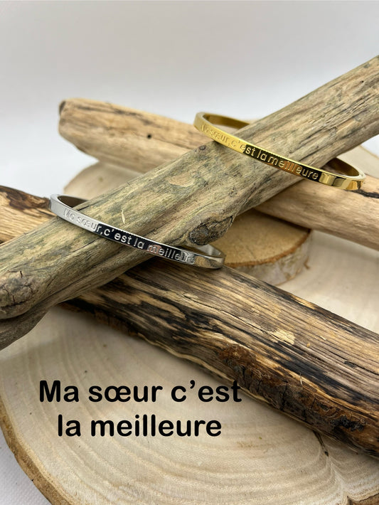 Bracelet Jonc à Message (Ma soeur, c'est la meilleure) - Acier inoxydable en Doré et en Argent