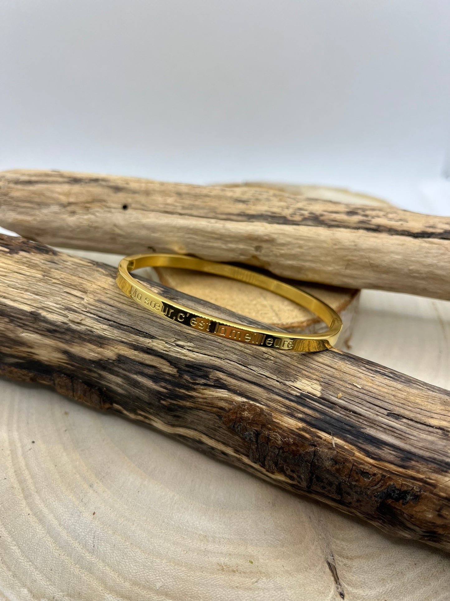 Bracelet Jonc à Message (Ma soeur, c'est la meilleure) - Acier inoxydable en Doré et en Argent