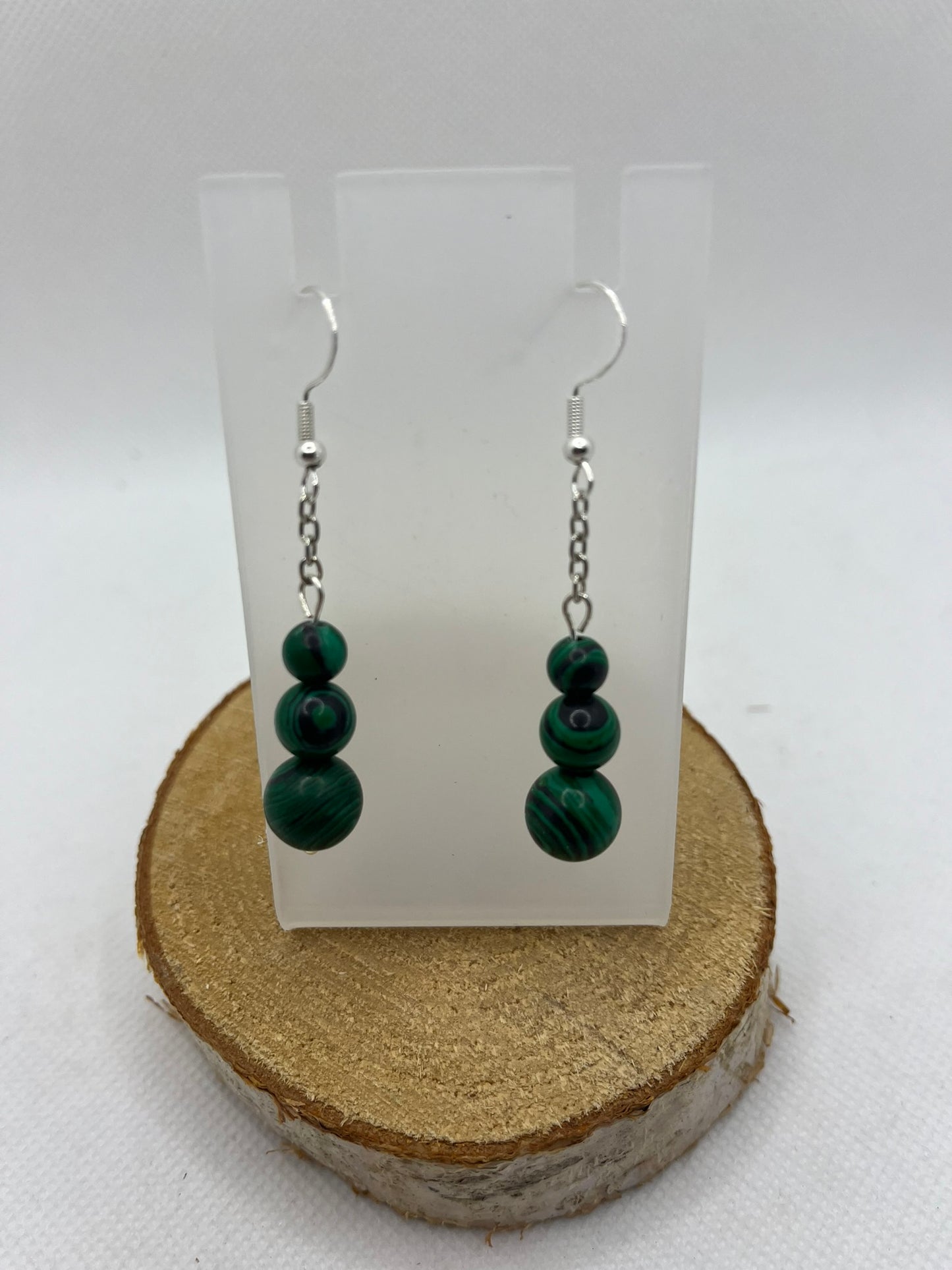 Ensemble Collier - Bracelet - Boucles d'Oreilles - Pierre Naturelle Malachite