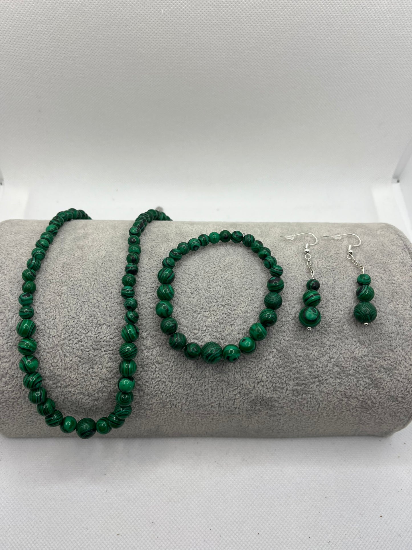 Ensemble Collier - Bracelet - Boucles d'Oreilles - Pierre Naturelle Malachite