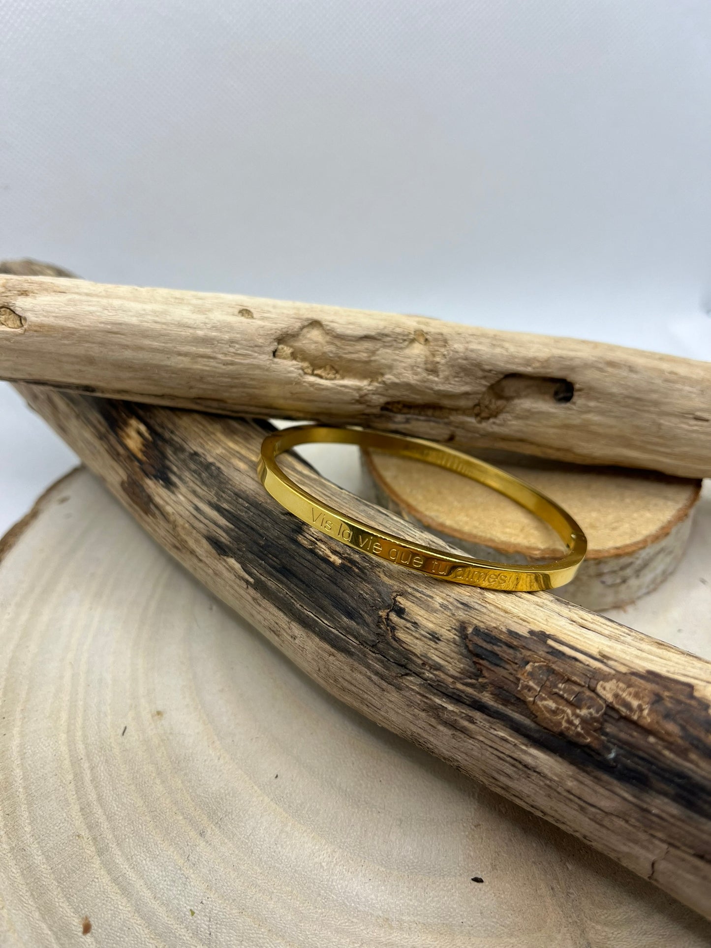 Bracelets à message ( Vis la vie que tu aimes ) - Acier inoxydable en Doré ou en Argent