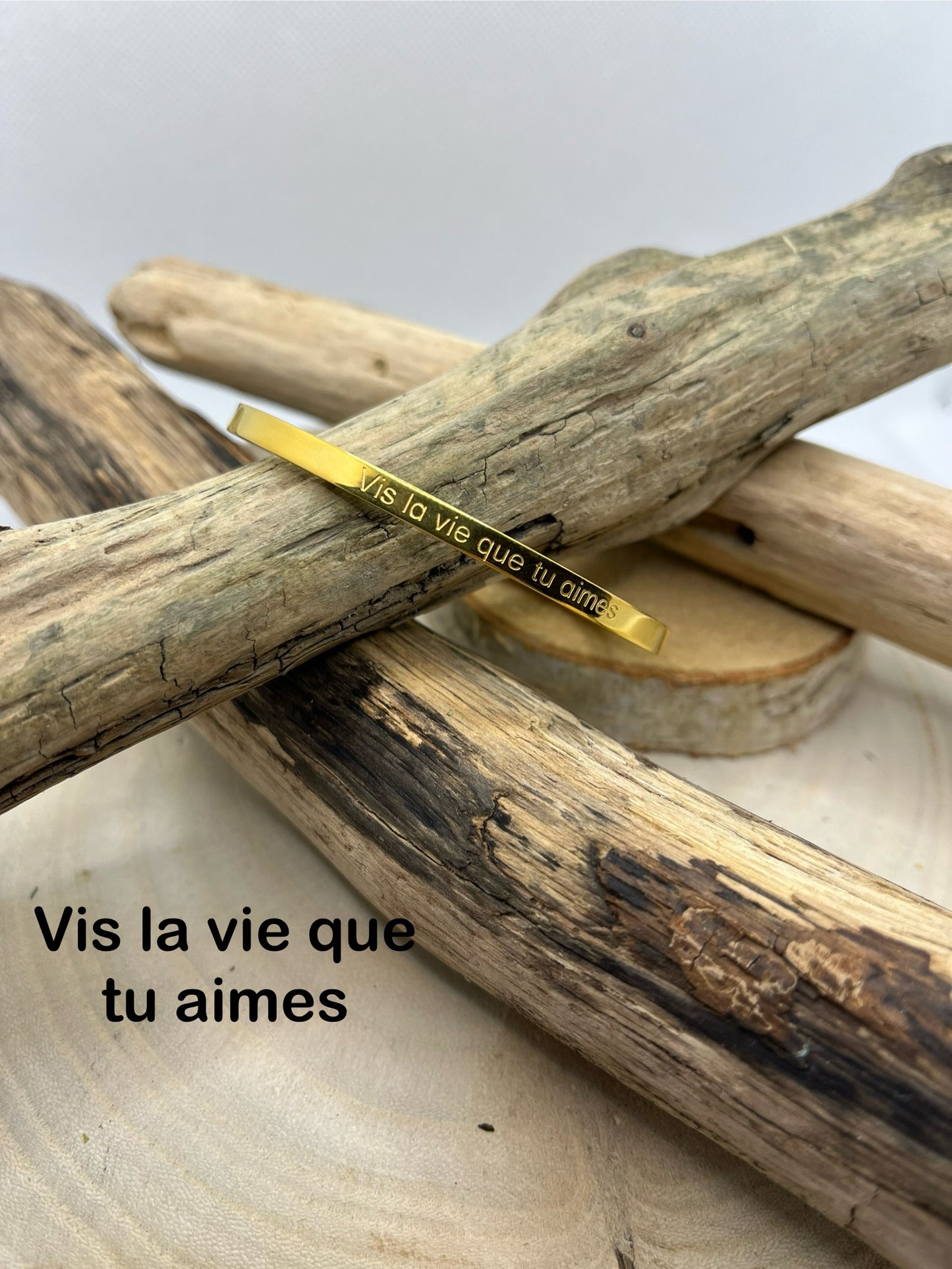 Bracelets à message ( Vis la vie que tu aimes ) - Acier inoxydable en Doré ou en Argent