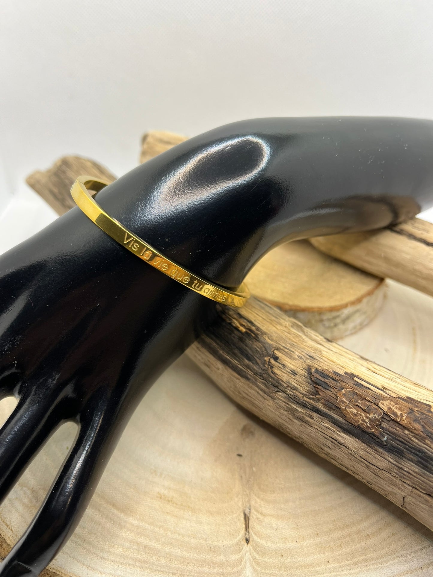 Bracelets à message ( Vis la vie que tu aimes ) - Acier inoxydable en Doré ou en Argent