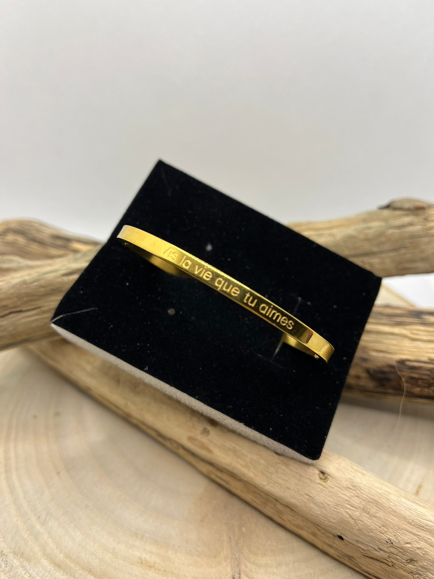Bracelets à message ( Vis la vie que tu aimes ) - Acier inoxydable en Doré ou en Argent