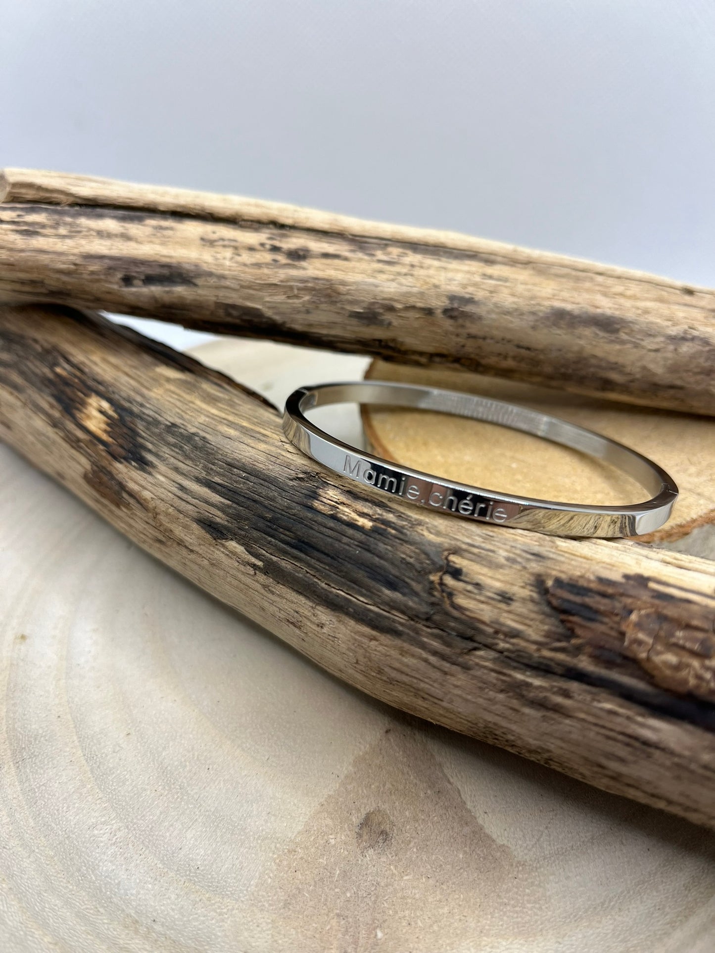 Bracelet Jonc à message ( Mamie, chérie ) - Acier inoxydable en doré ou en argent