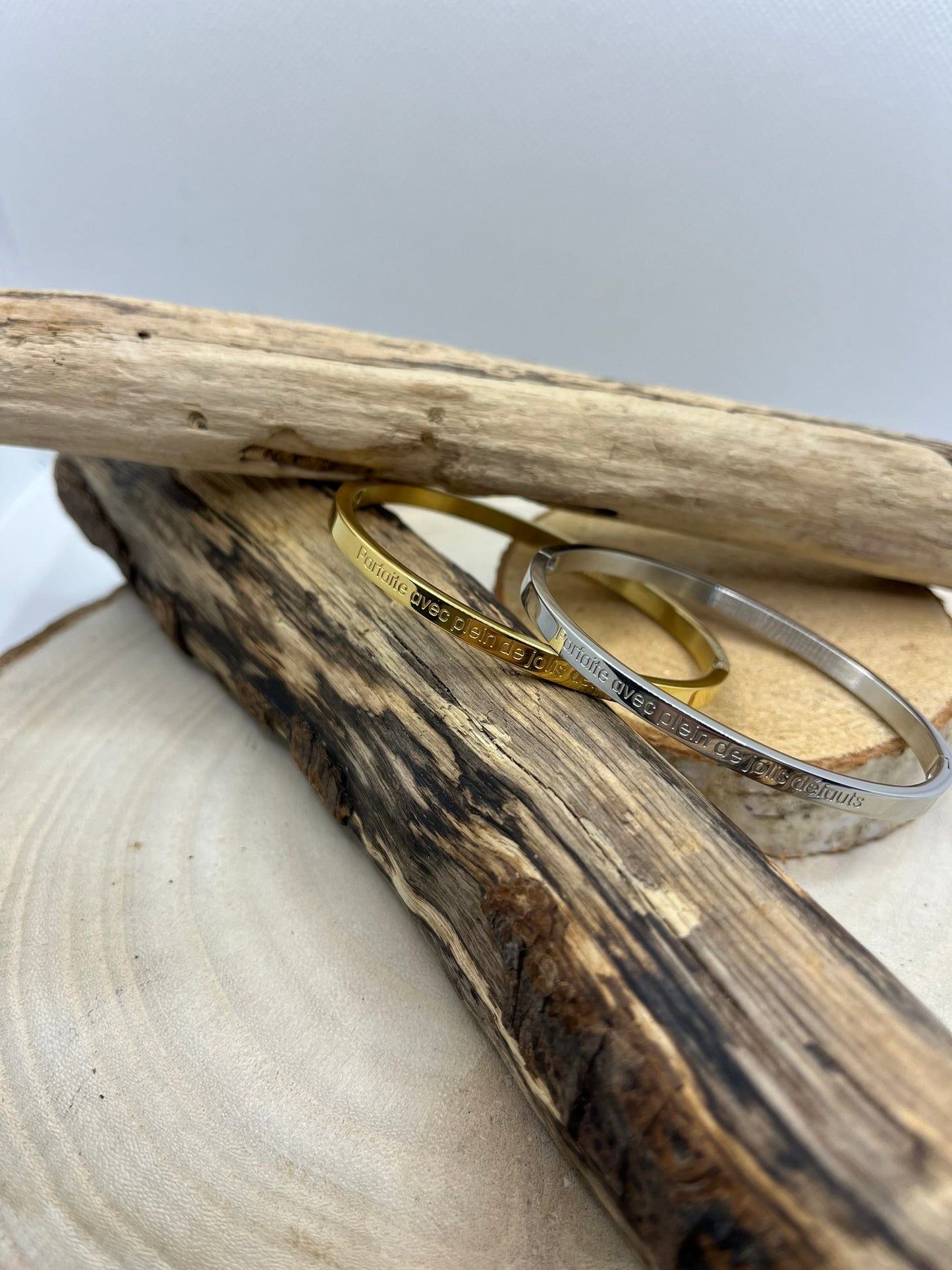 Bracelets Jonc à Message ( Parfaite avec plein de jolis défauts ) - Acier en inoxydable en doré en argent
