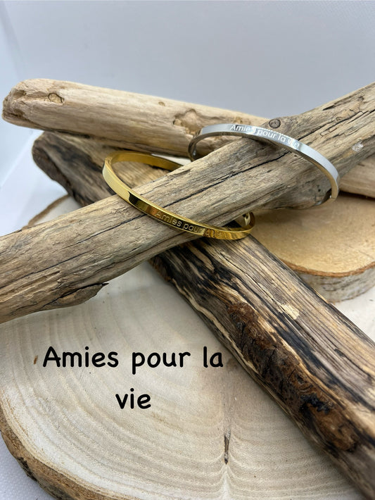 Bracelets Jonc à Message ( Amie pour la vie ) - Acier inoxydable en doré ou en argenté