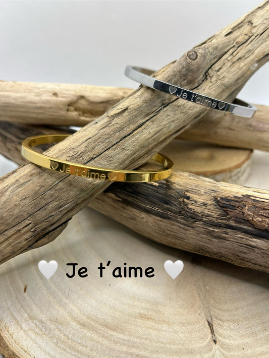 Bracelets Jonc à message ( Je t'aime ) - Acier inoxydable en doré ou en argenté