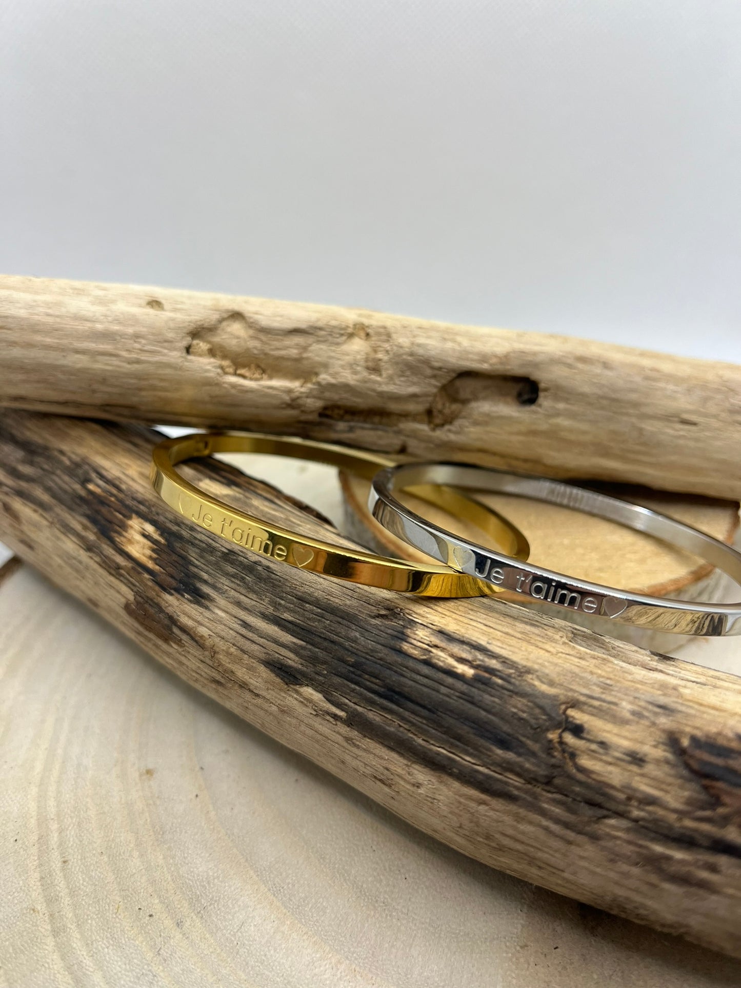 Bracelets Jonc à message ( Je t'aime ) - Acier inoxydable en doré ou en argenté