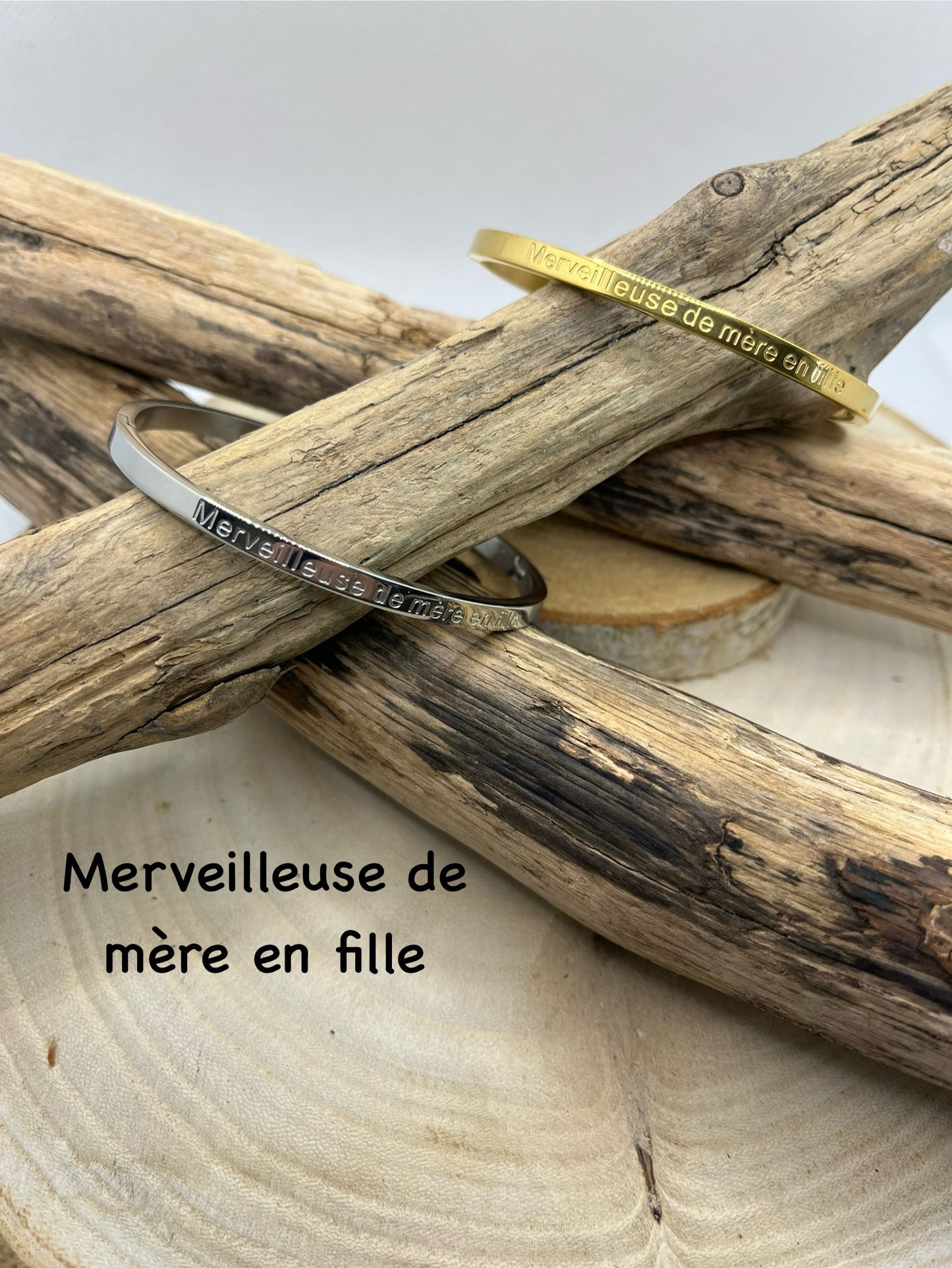 Bracelets Jonc message ( Merveilleuse de mère en fille ) - Acier inoxydable en doré ou en argent