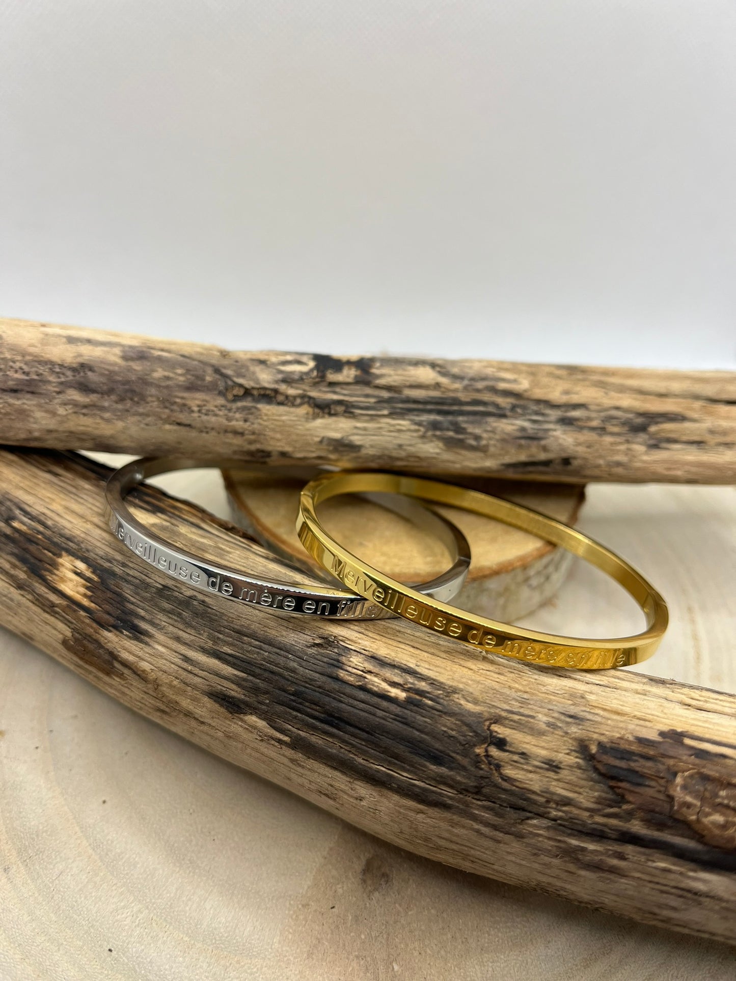 Bracelets Jonc message ( Merveilleuse de mère en fille ) - Acier inoxydable en doré ou en argent