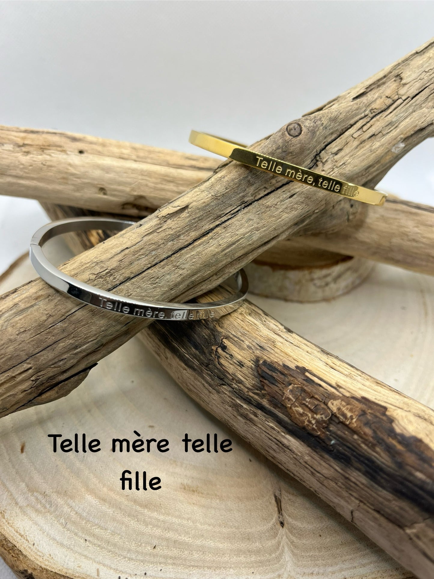 Bracelet Jonc à message ( Telle mère, telle fille ) - Acier Inoxydable en doré ou en argent