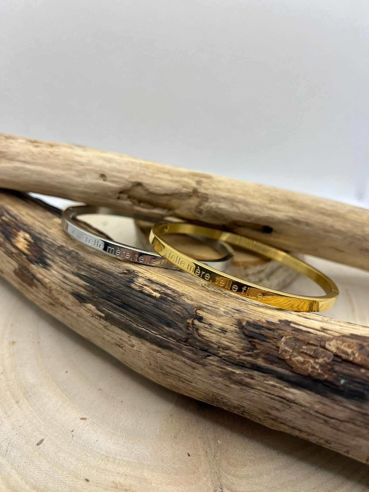 Bracelet Jonc à message ( Telle mère, telle fille ) - Acier Inoxydable en doré ou en argent