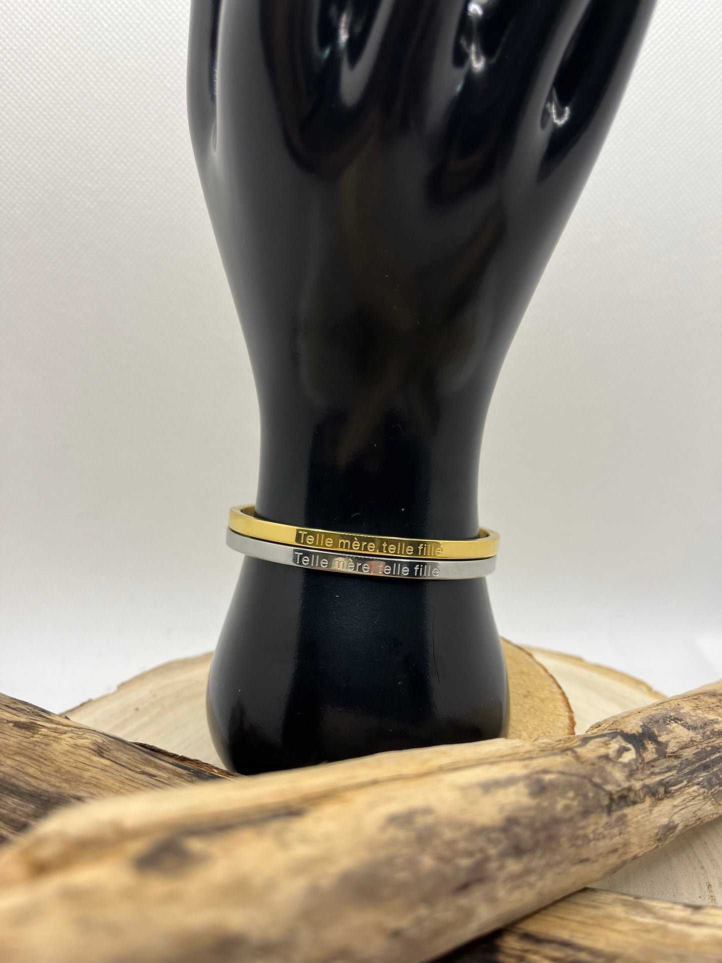 Bracelet Jonc à message ( Telle mère, telle fille ) - Acier Inoxydable en doré ou en argent