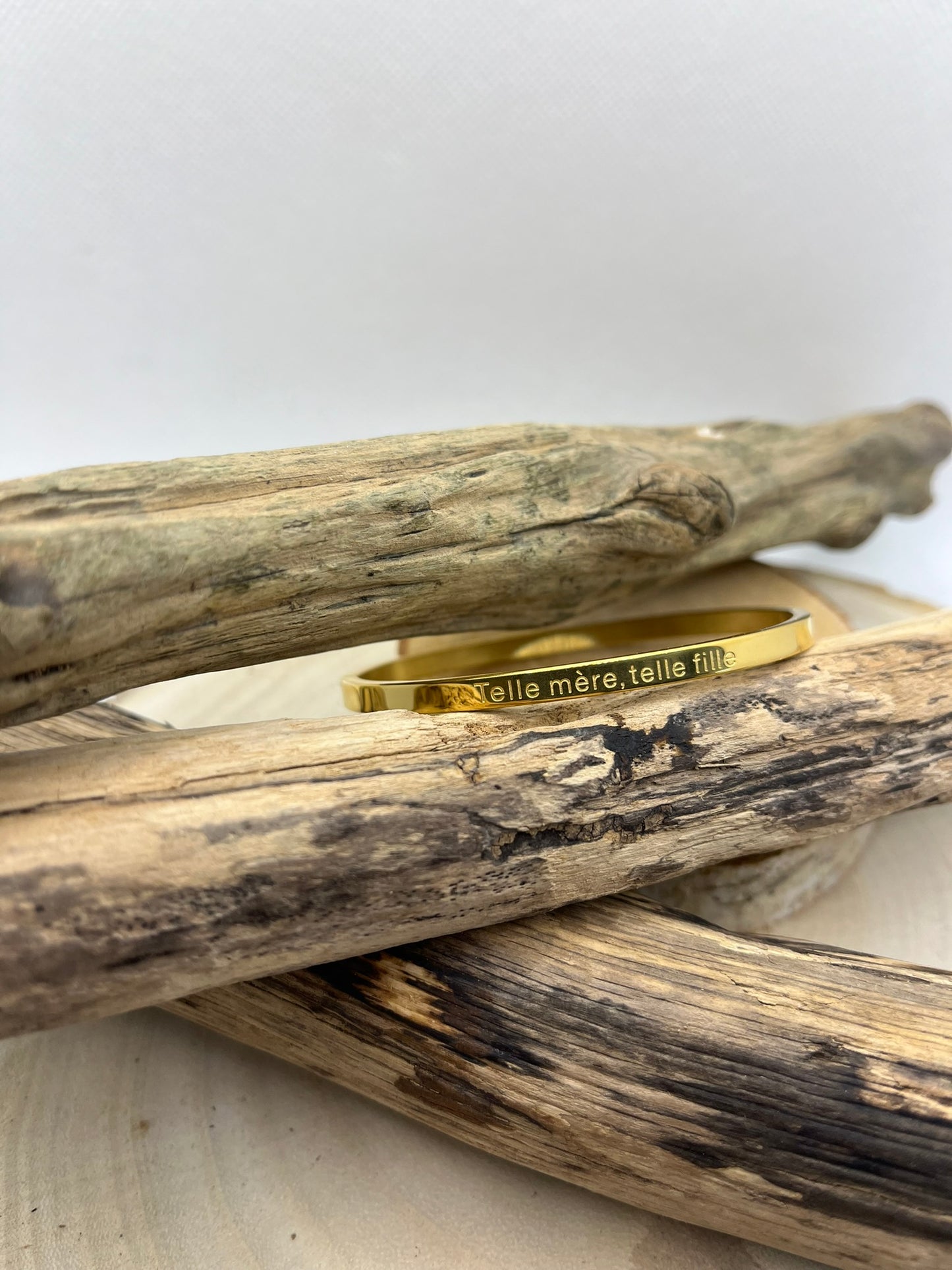 Bracelet Jonc à message ( Telle mère, telle fille ) - Acier Inoxydable en doré ou en argent