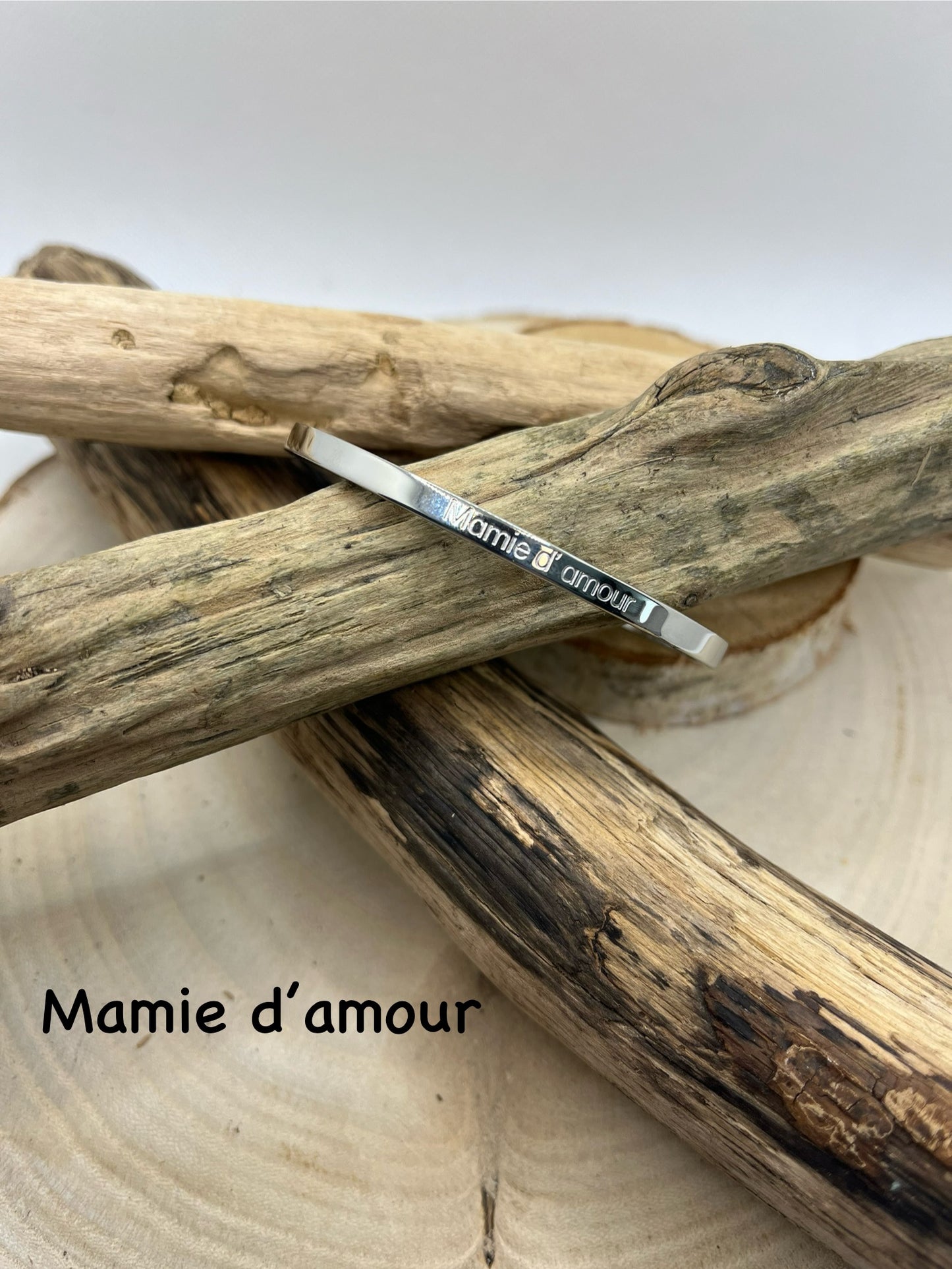 Bracelet à Jonc à message ( Mamie d'amour ) - Acier inoxydable argenté