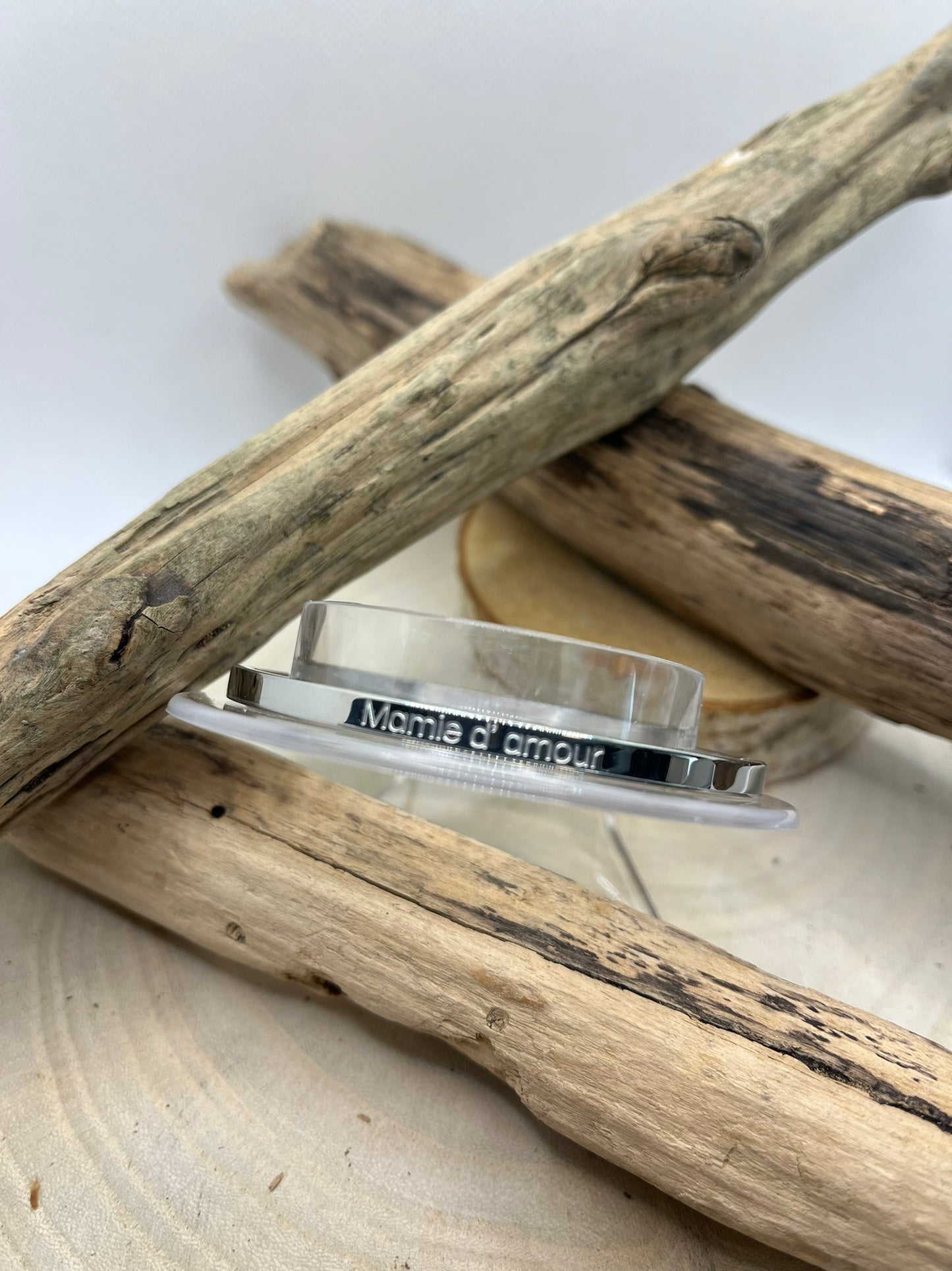 Bracelet à Jonc à message ( Mamie d'amour ) - Acier inoxydable argenté