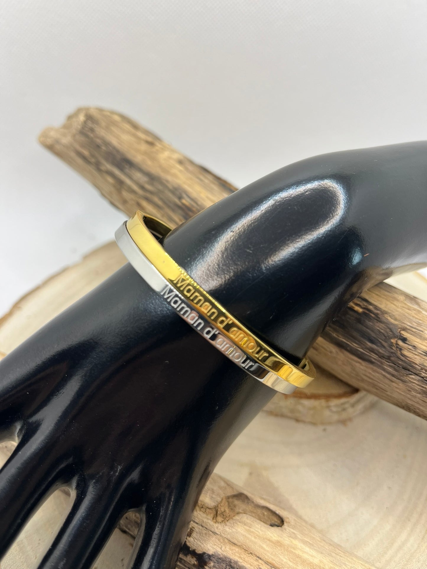 Bracelet Jonc à message ( Maman d'amour ) - Acier inoxydable en doré ou en argenté