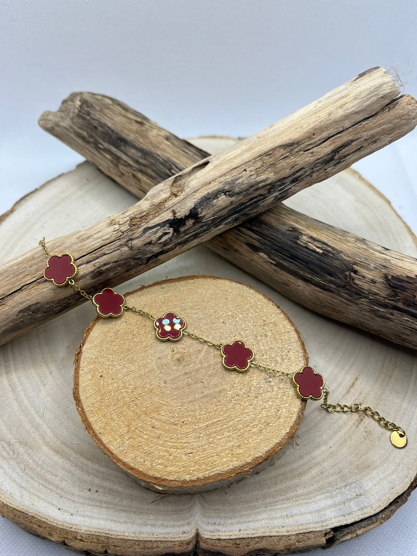 Bracelet chaine fine Petite fleur orné de nacre - Acier Inoxydable - Doré