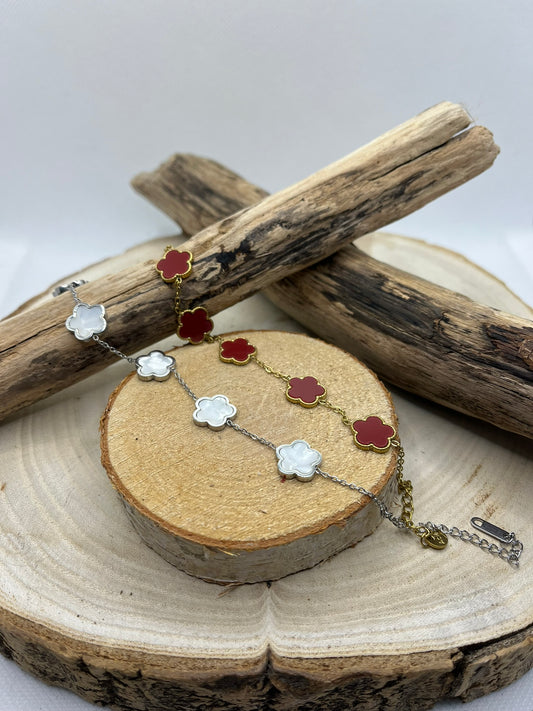 Bracelet chaine fine Petite fleur orné de nacre - Acier Inoxydable - Doré