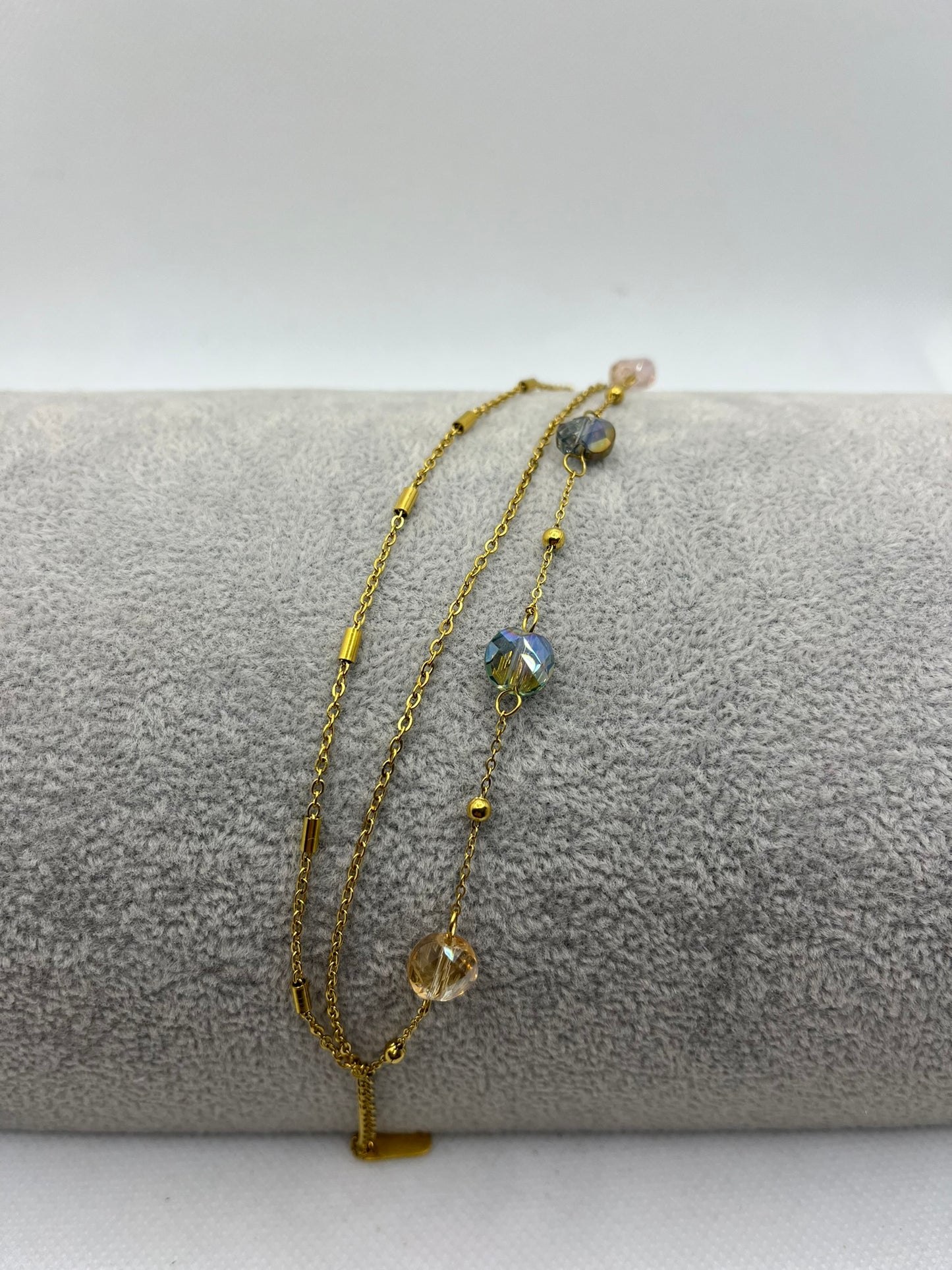 Bracelet sur 3 chaines fine et ses perles - Acier Inoxydable - Doré