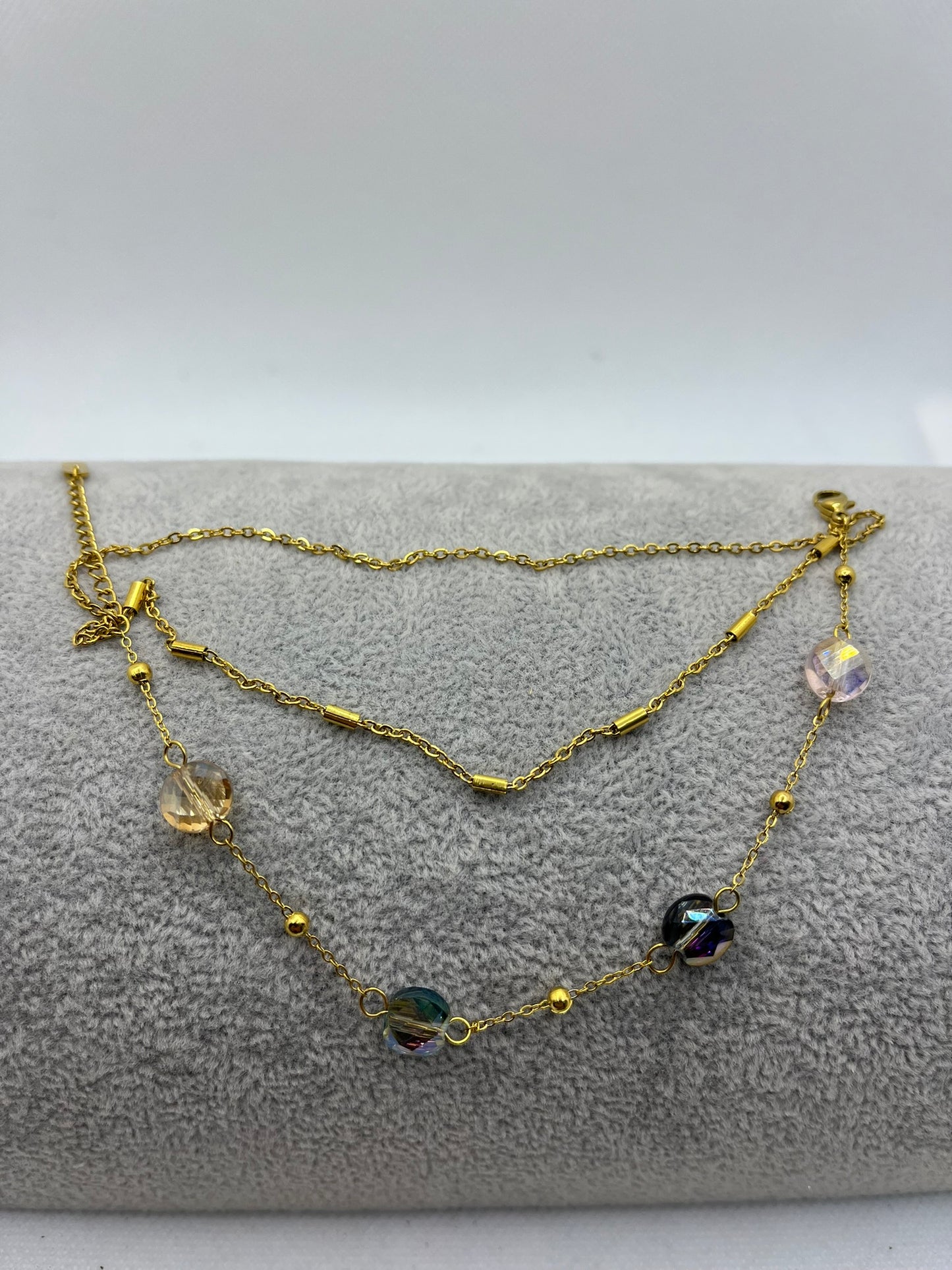 Bracelet sur 3 chaines fine et ses perles - Acier Inoxydable - Doré