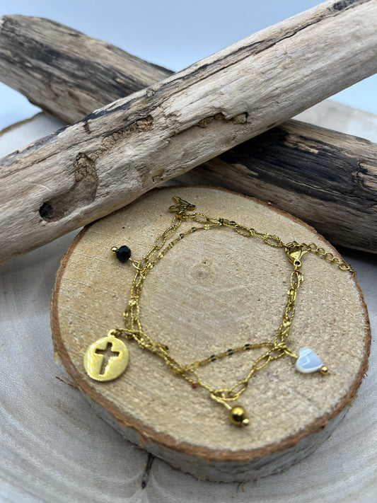 Bracelet chaines fine et ces pendentif - Acier Inoxydable - Doré